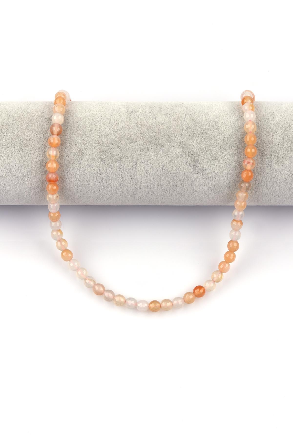 Açık Turuncu Akik Doğal Taş Dizi 6 mm Fasetli Küre Kesim