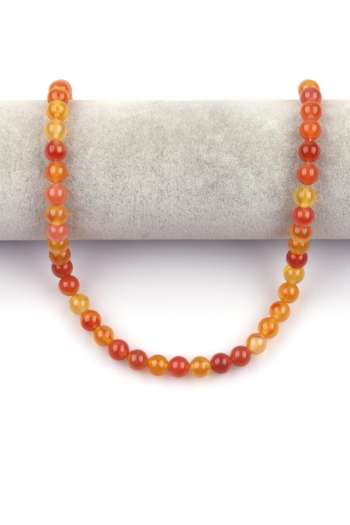 Açık Turuncu Akik Doğal Taş Dizi 8 mm Küre Kesim