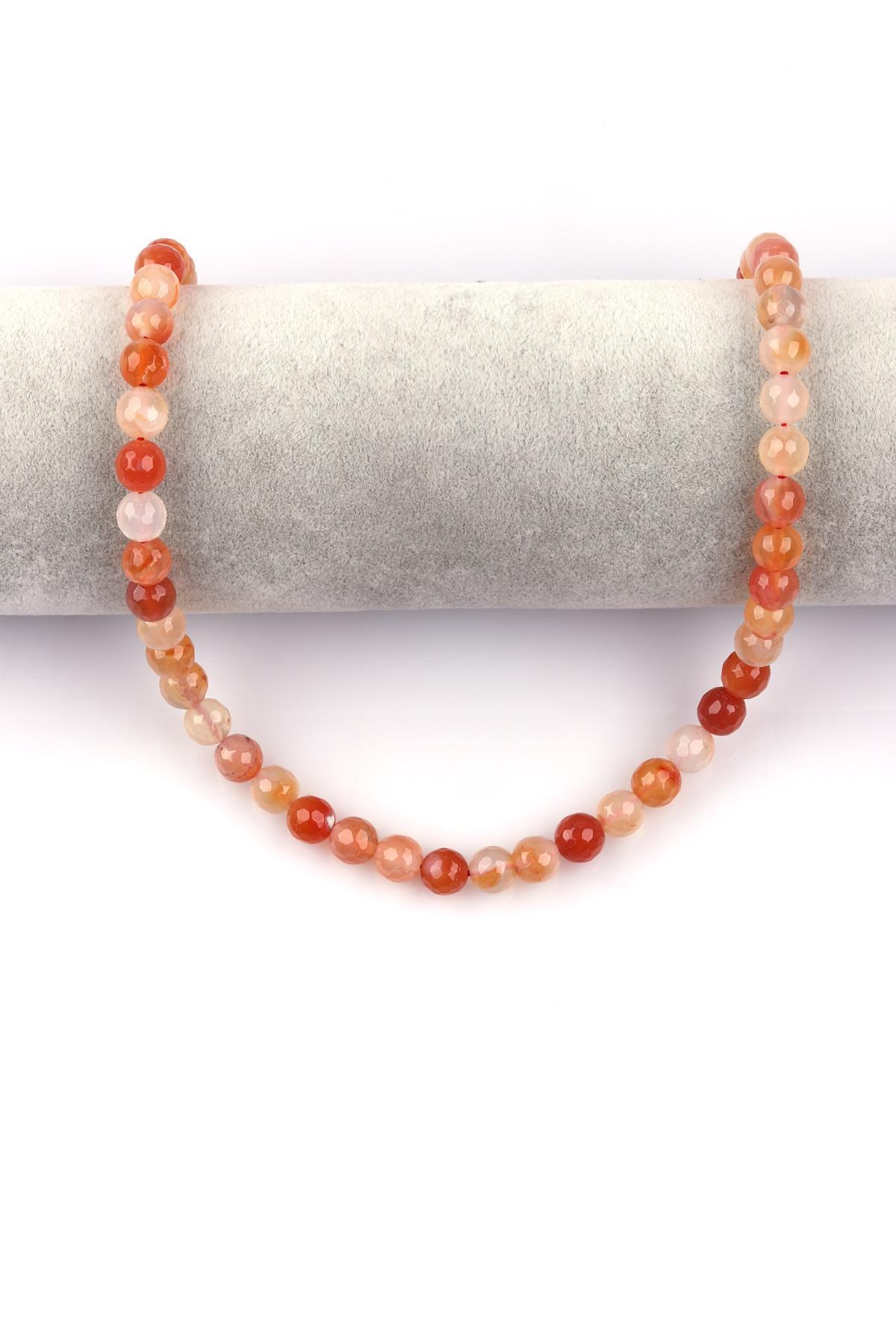 Açık Turuncu Akik Doğal Taş Dizi 8 mm Fasetli Küre Kesim