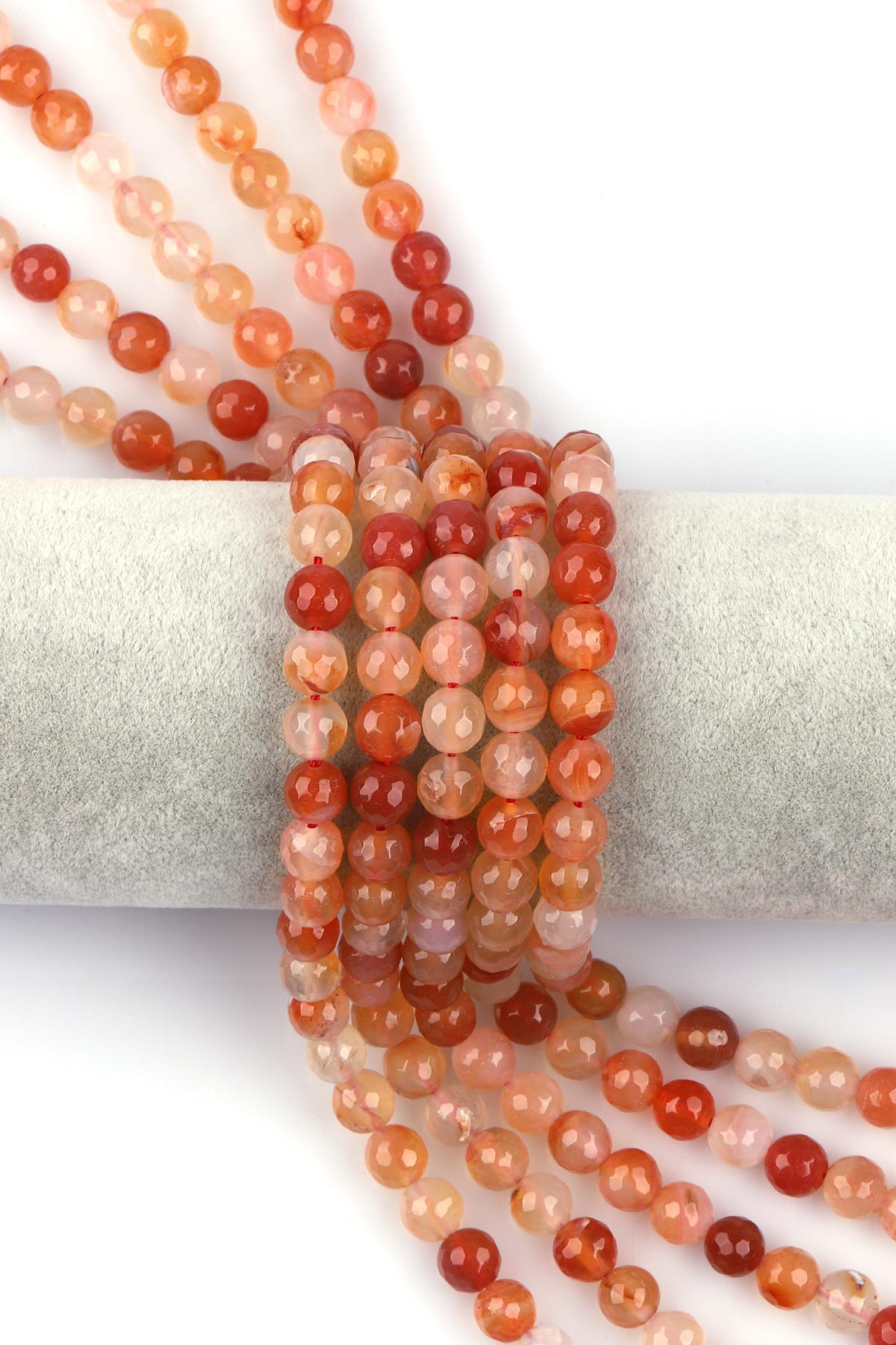 Açık Turuncu Akik Doğal Taş Dizi 8 mm Fasetli Küre Kesim