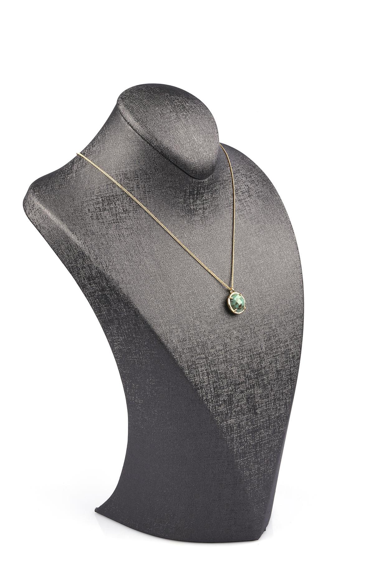 Afrika Turkuaz Doğal Taş Gold Renkli Kolye