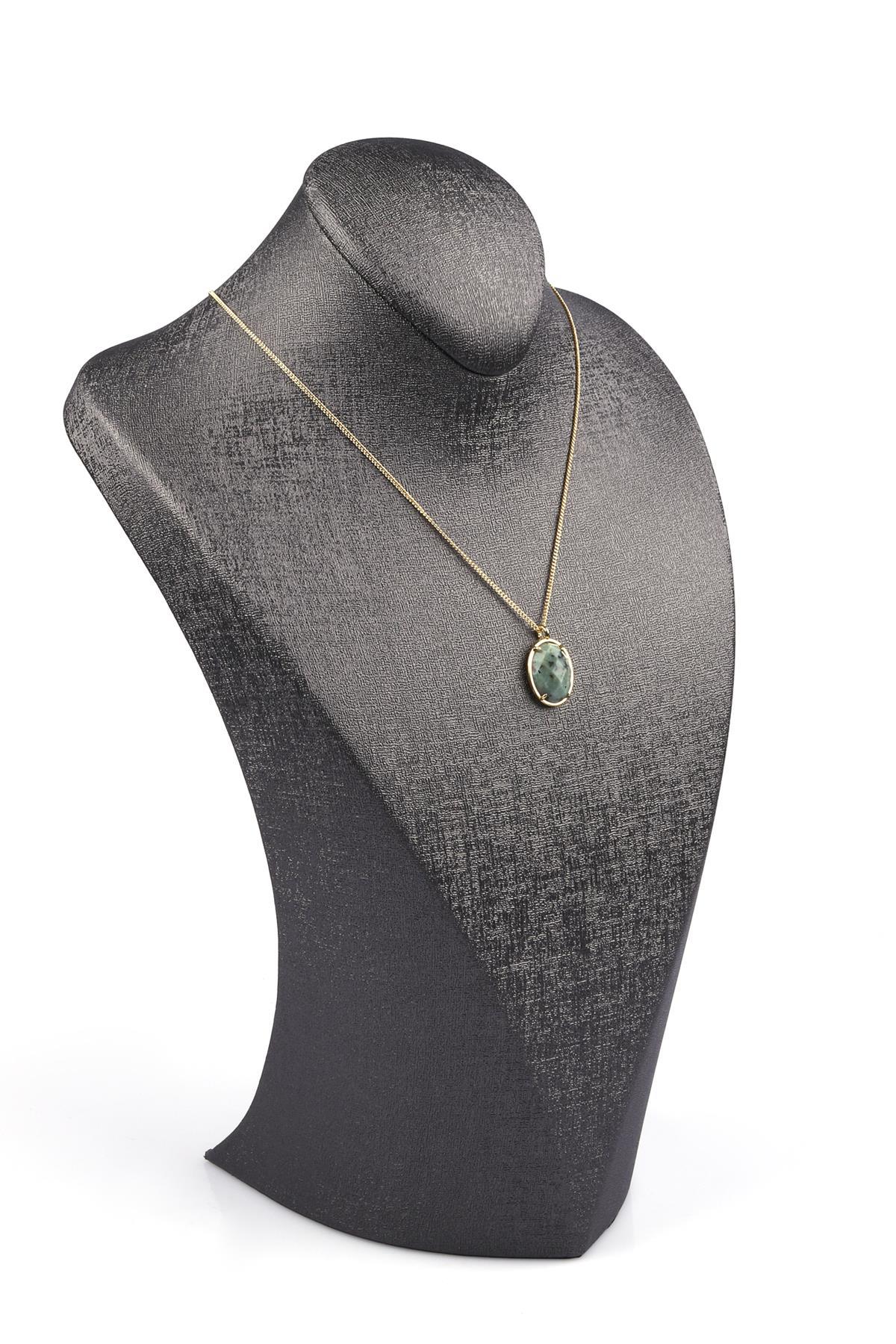 Afrika Turkuaz Doğal Taş Gold Renkli Kolye