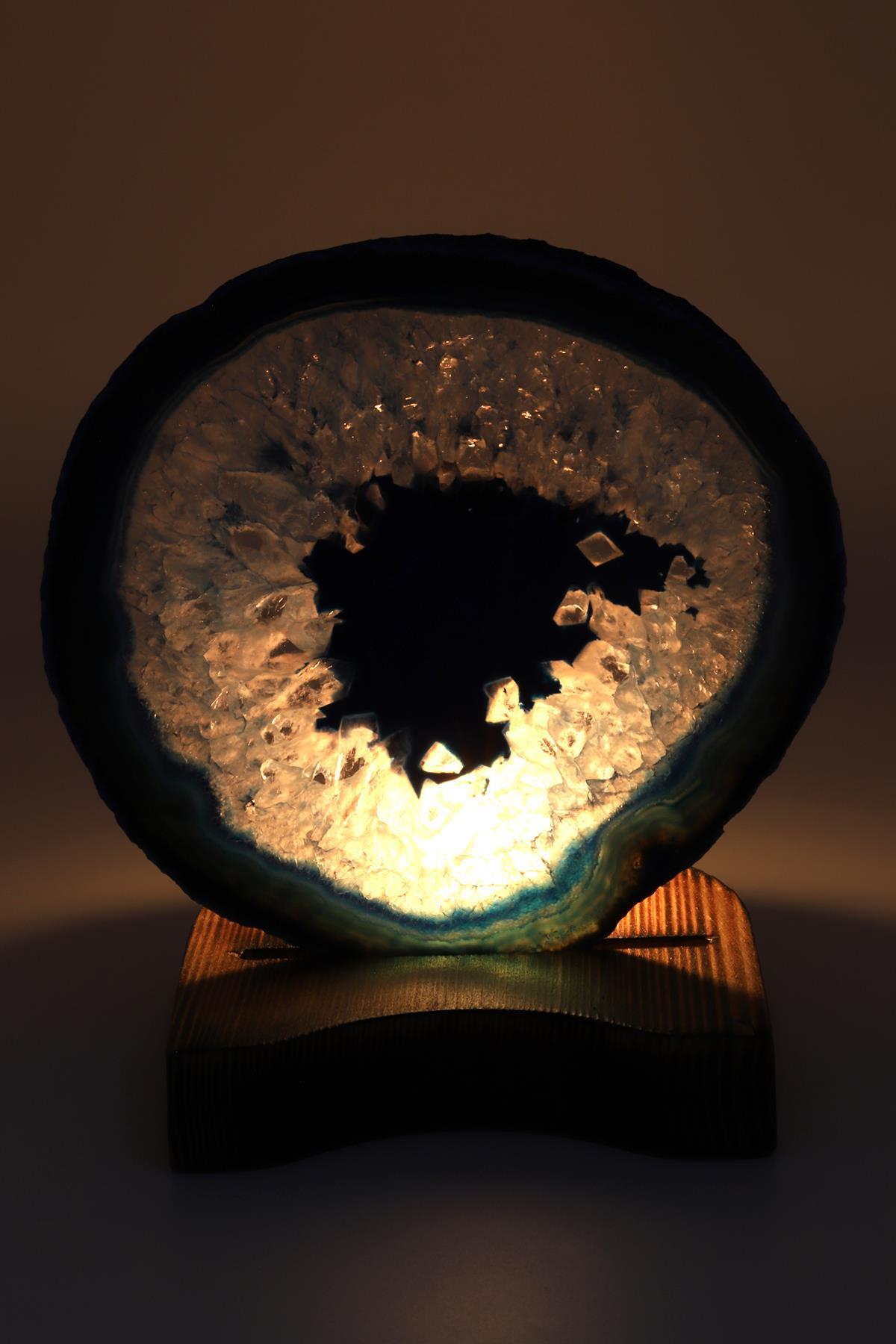 Ahşap Standlı Mumlu Mavi Akik Plaka