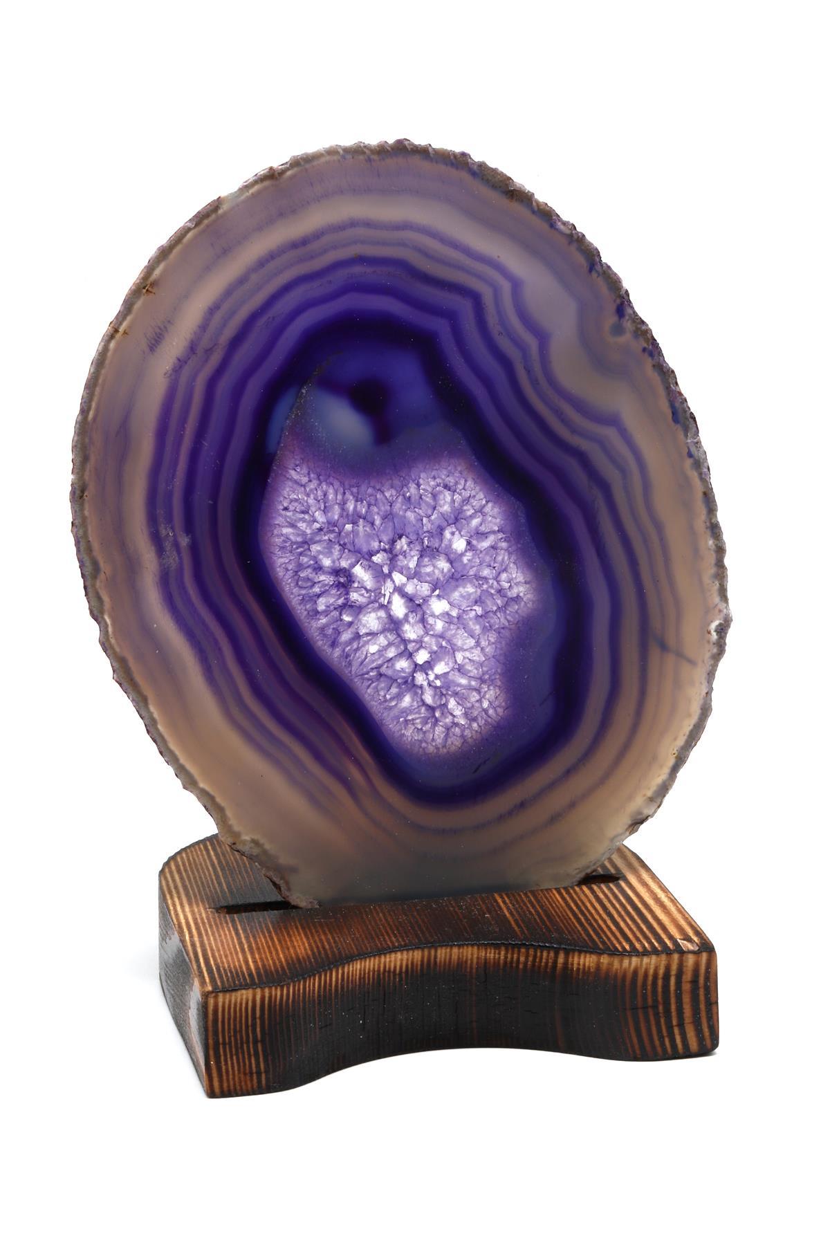 Ahşap Standlı Mumlu Mor Akik Plaka