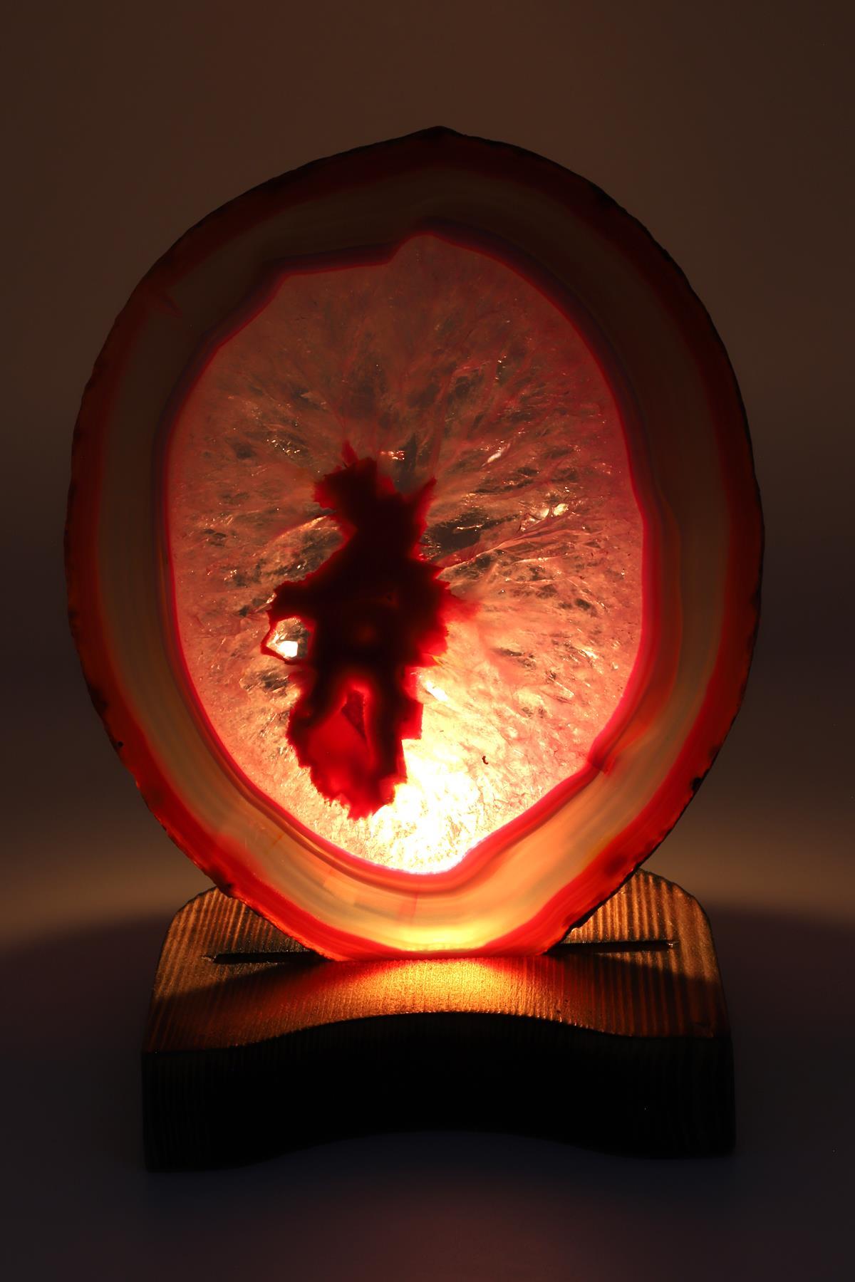 Ahşap Standlı Mumlu Pembe Akik Plaka