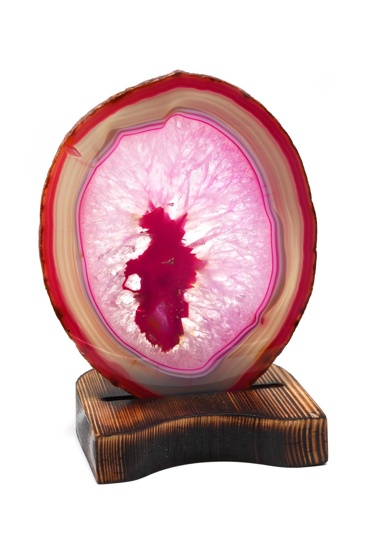 Ahşap Standlı Mumlu Pembe Akik Plaka