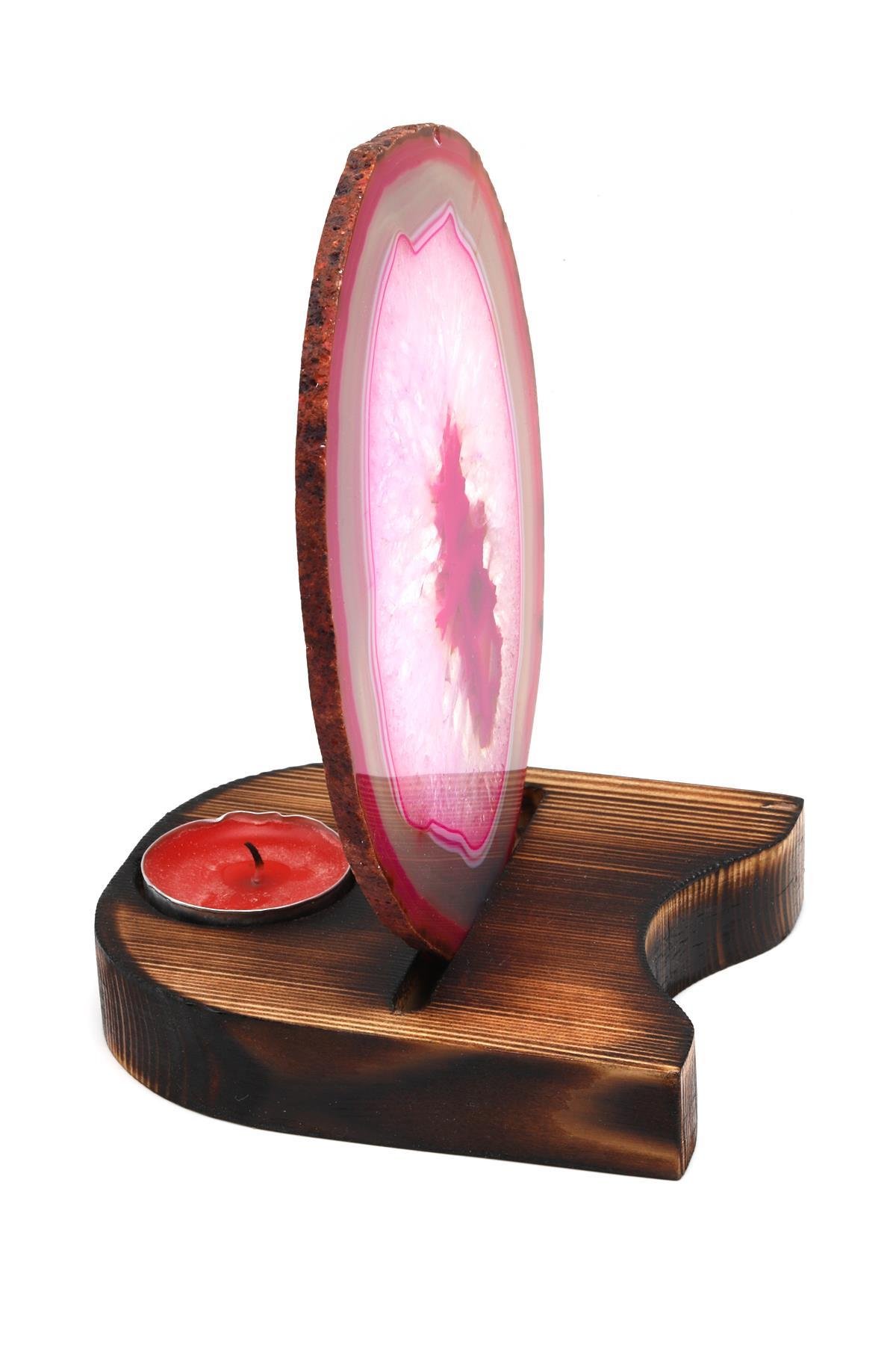Ahşap Standlı Mumlu Pembe Akik Plaka