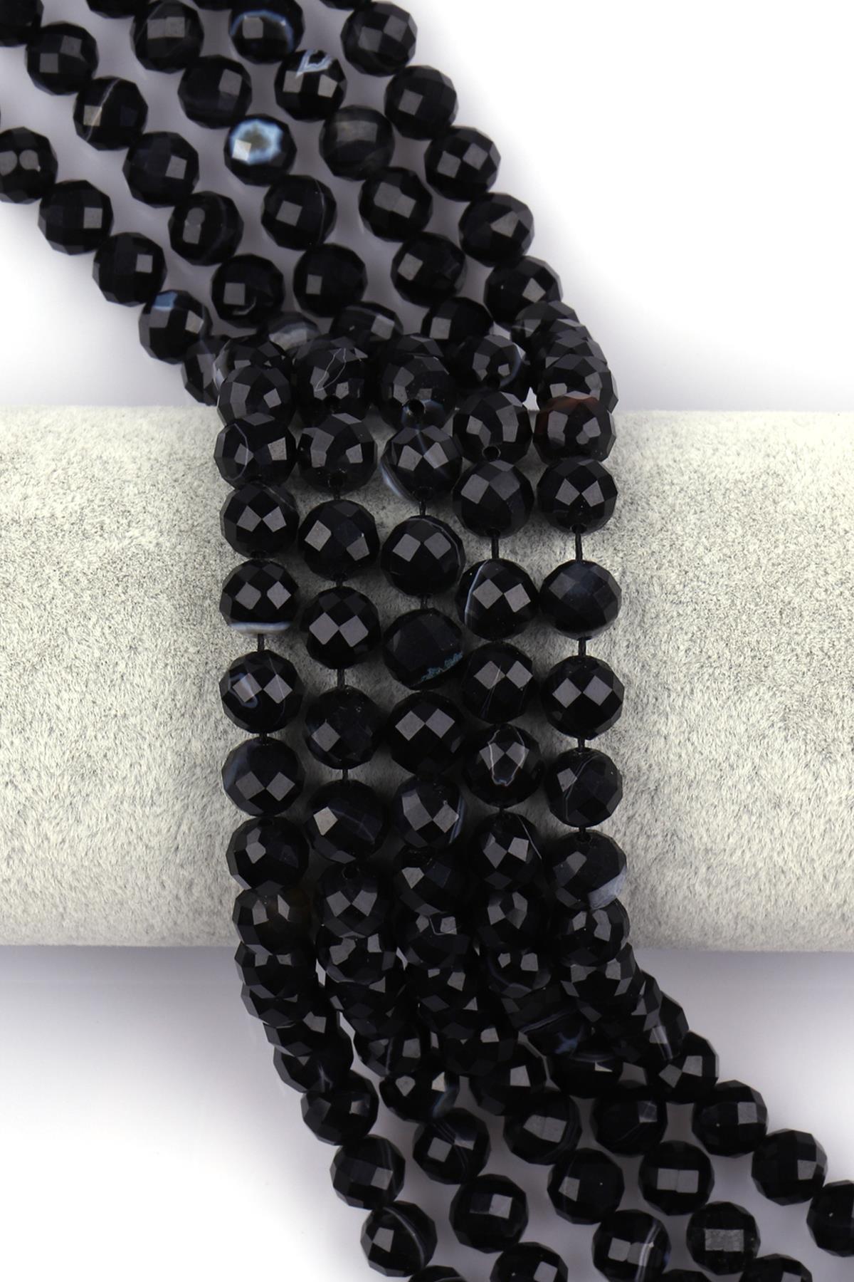 Akik ( A Kalite ) Doğal Taş Dizi 8 mm Fasetli Küre Kesim