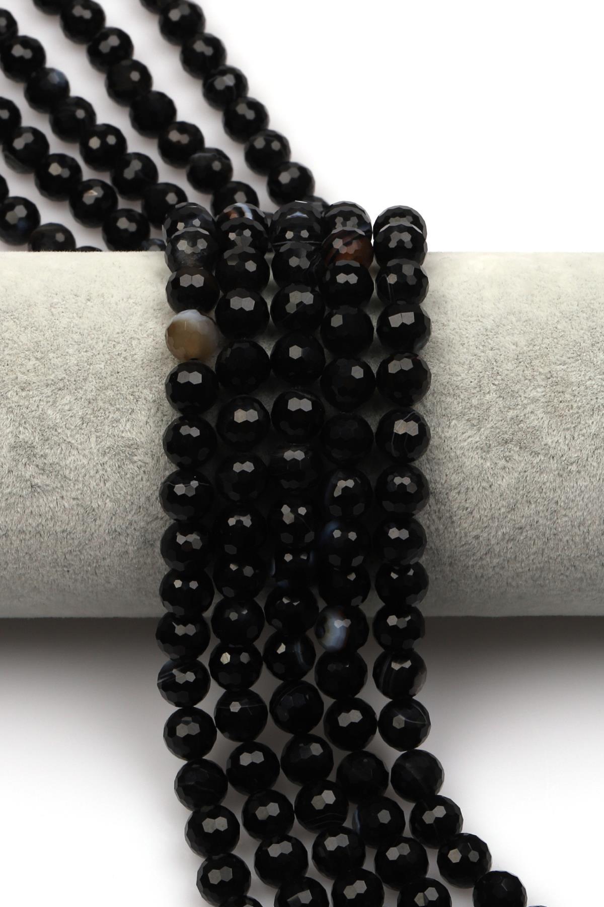 Akik (A Kalite) Doğaltaş Dizi 8 mm Fasetli Küre Kesim