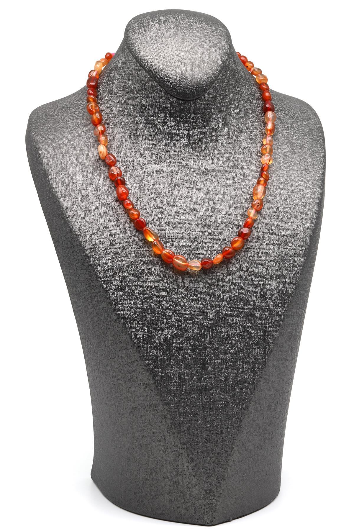 Akik ( Çelik Klipsli ) Doğal Taş Kolye Mercimek Kesim