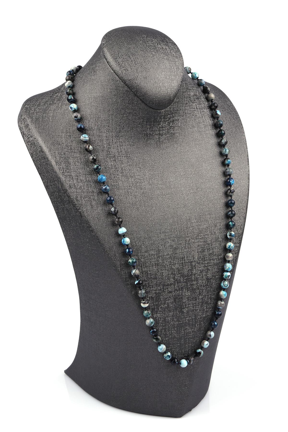 Akik Doğal Taş 6 mm Düğümlü Kolye