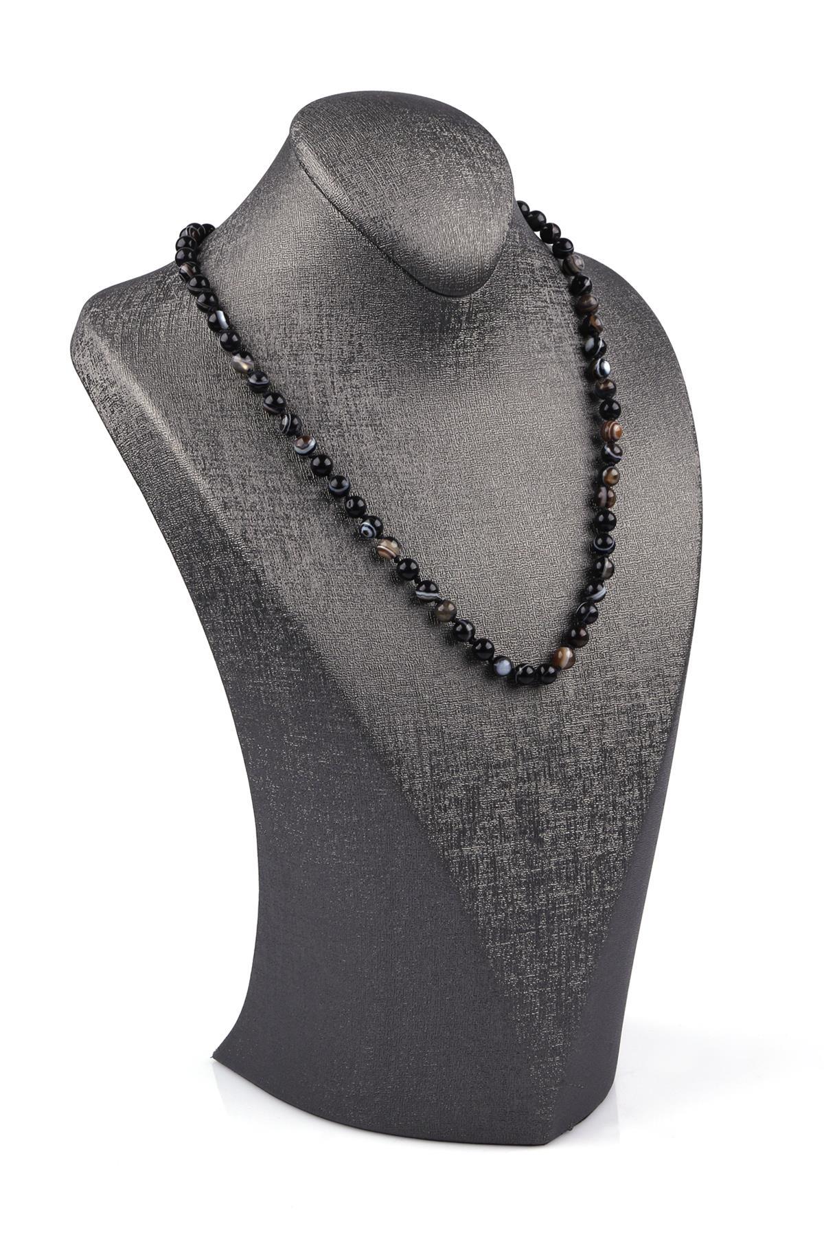 Akik Doğal Taş 6 mm Düğümlü Kolye