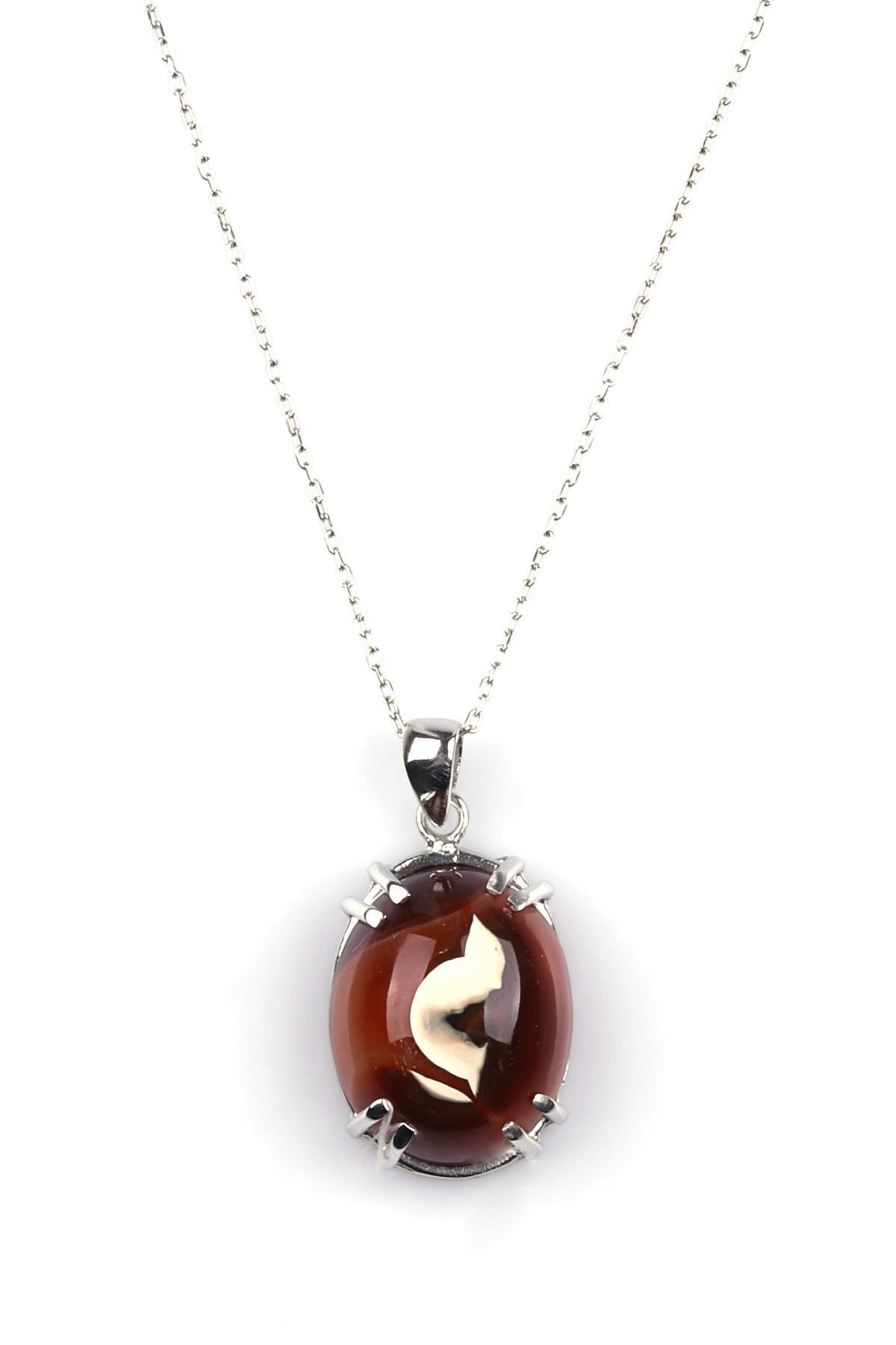 Akik Doğal Taş 925 Ayar Gümüş Kolye