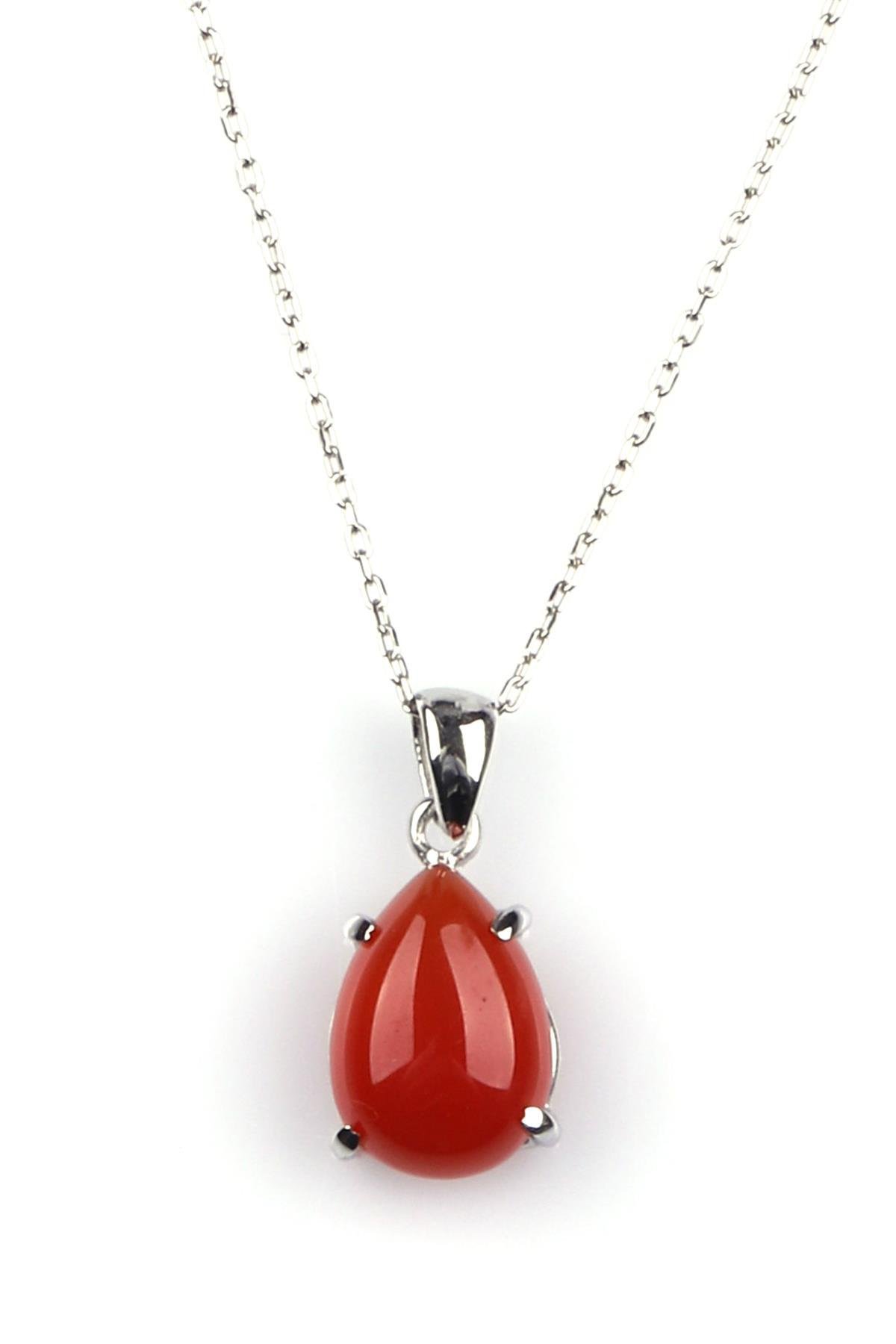 Akik Doğal Taş 925 Ayar Gümüş Kolye