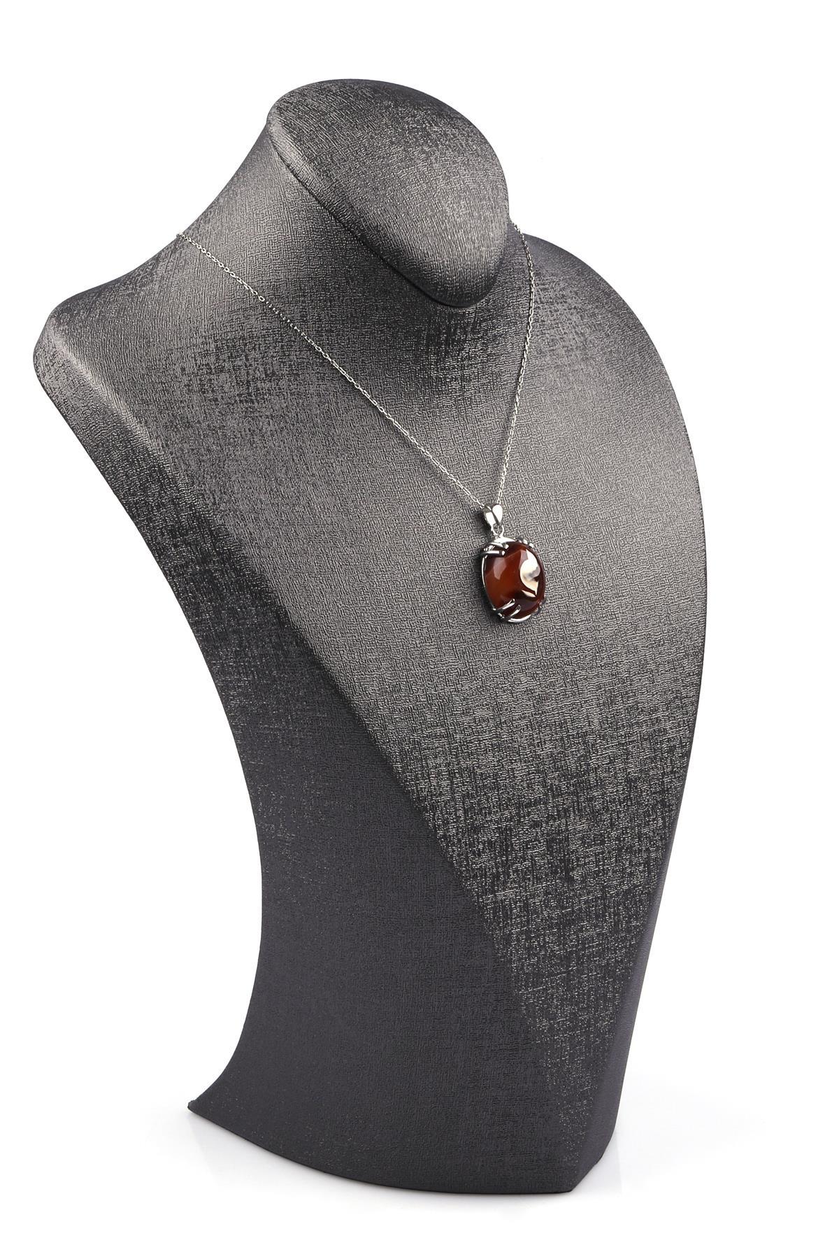 Akik Doğal Taş 925 Ayar Gümüş Kolye