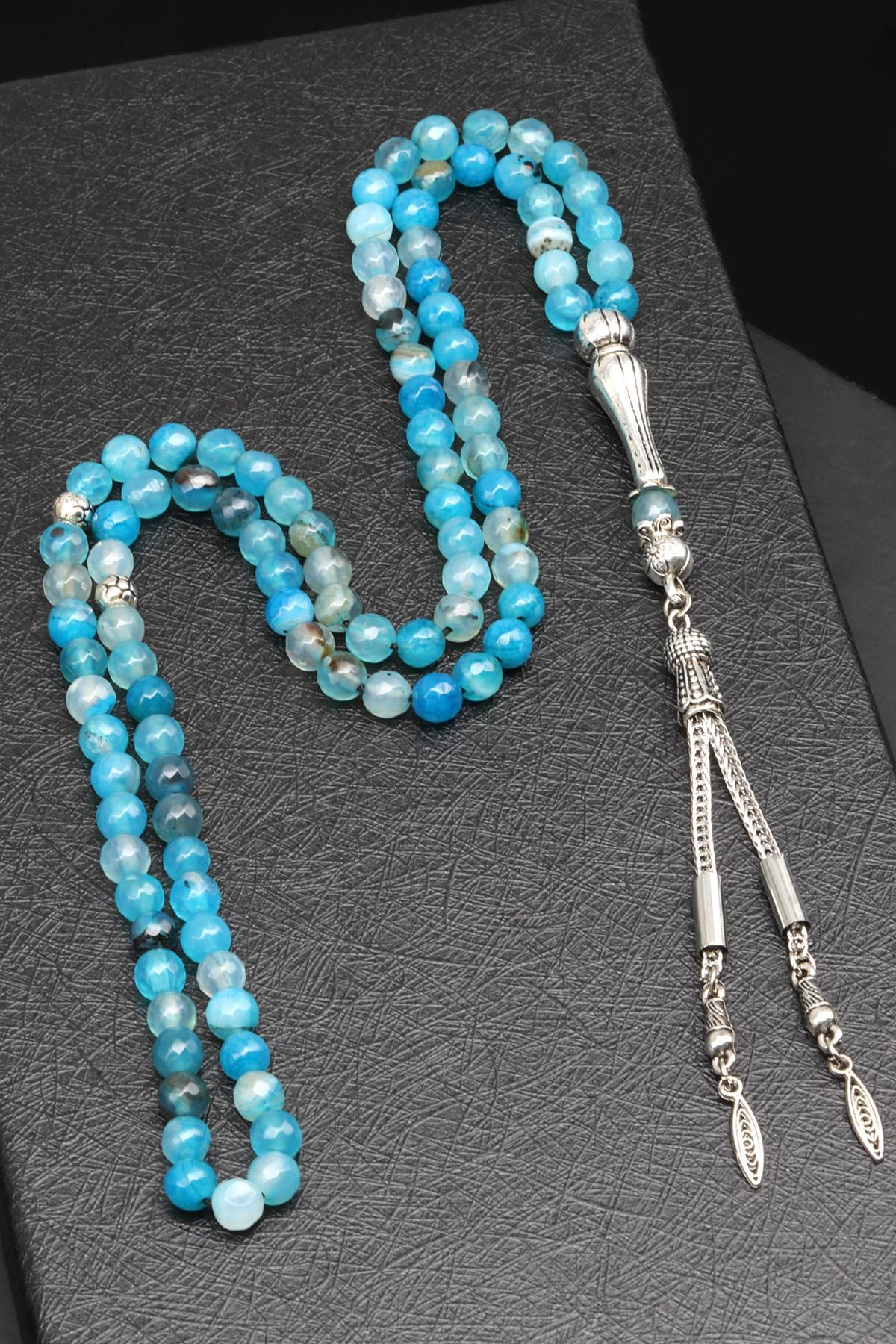 Akik Doğal Taş 99'Lu Tesbih 6 mm Fasetli Küre Kesim