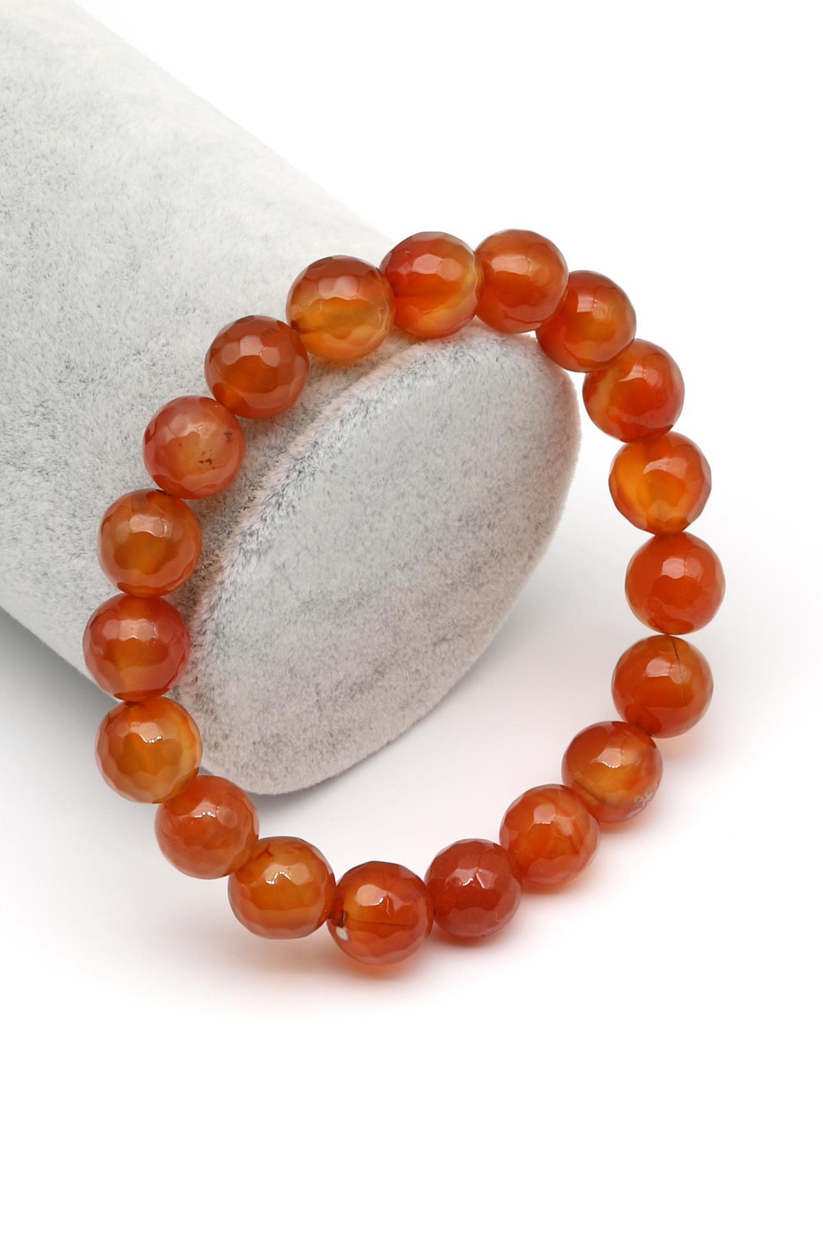 Akik Doğal Taş Bileklik 10 mm Fasetli Küre Kesim