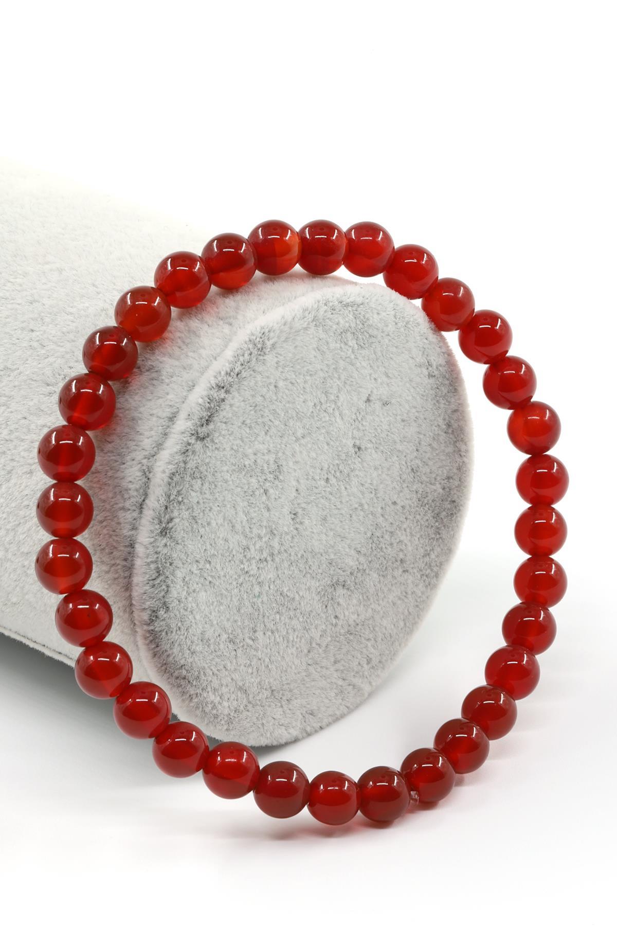 Akik Doğal Taş Bileklik 6 mm Küre Kesim