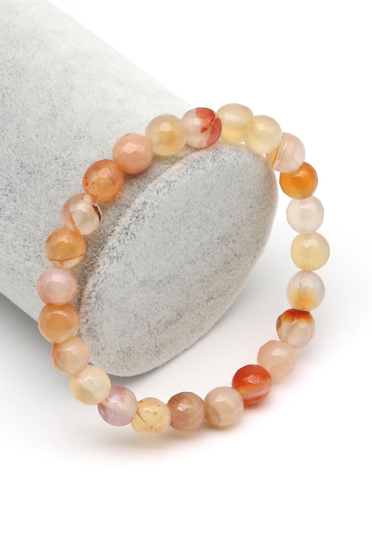 Akik Doğal Taş Bileklik 8 mm Fasetli Küre Kesim