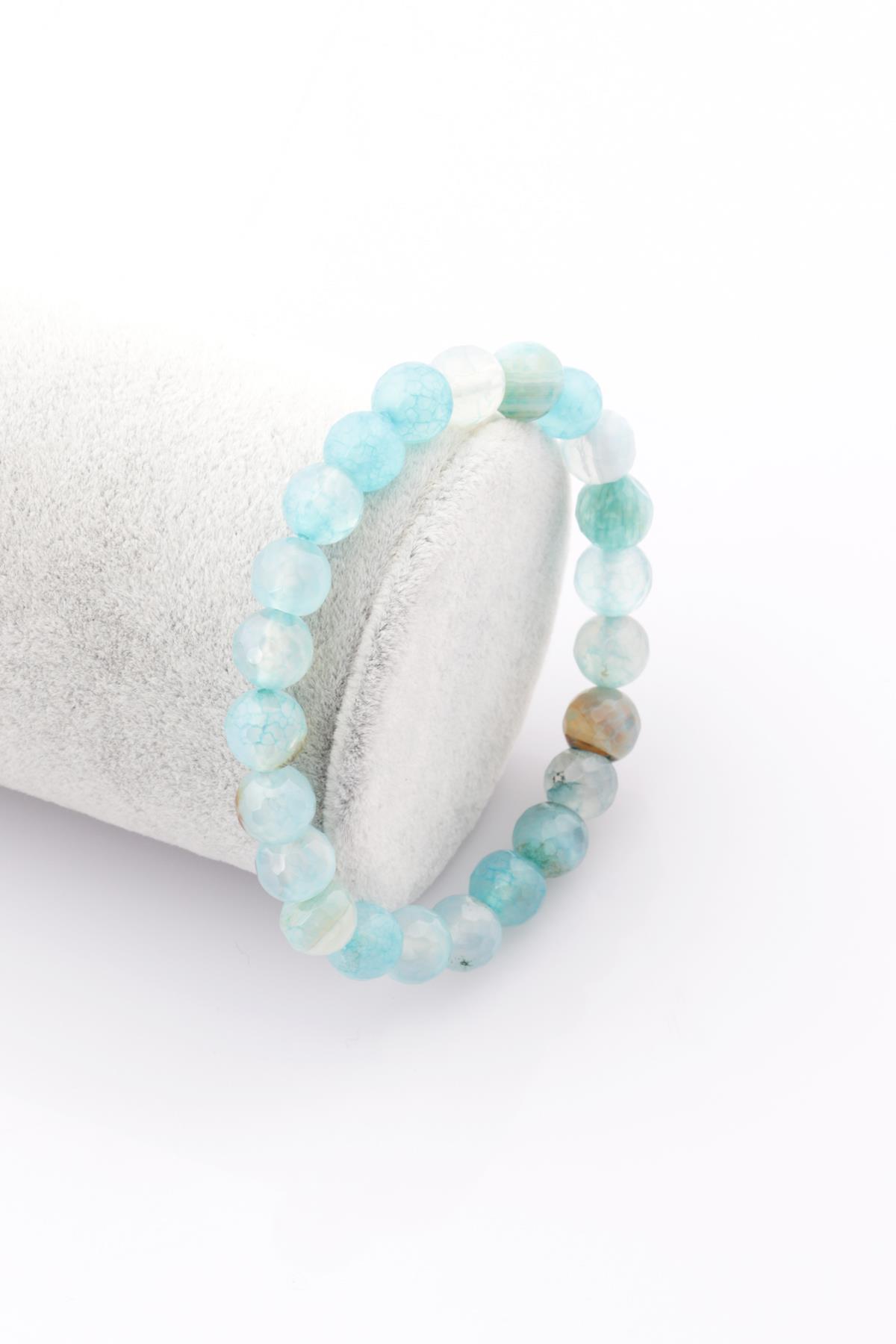 Akik Doğal Taş Bileklik 8 mm Fasetli Küre Kesim