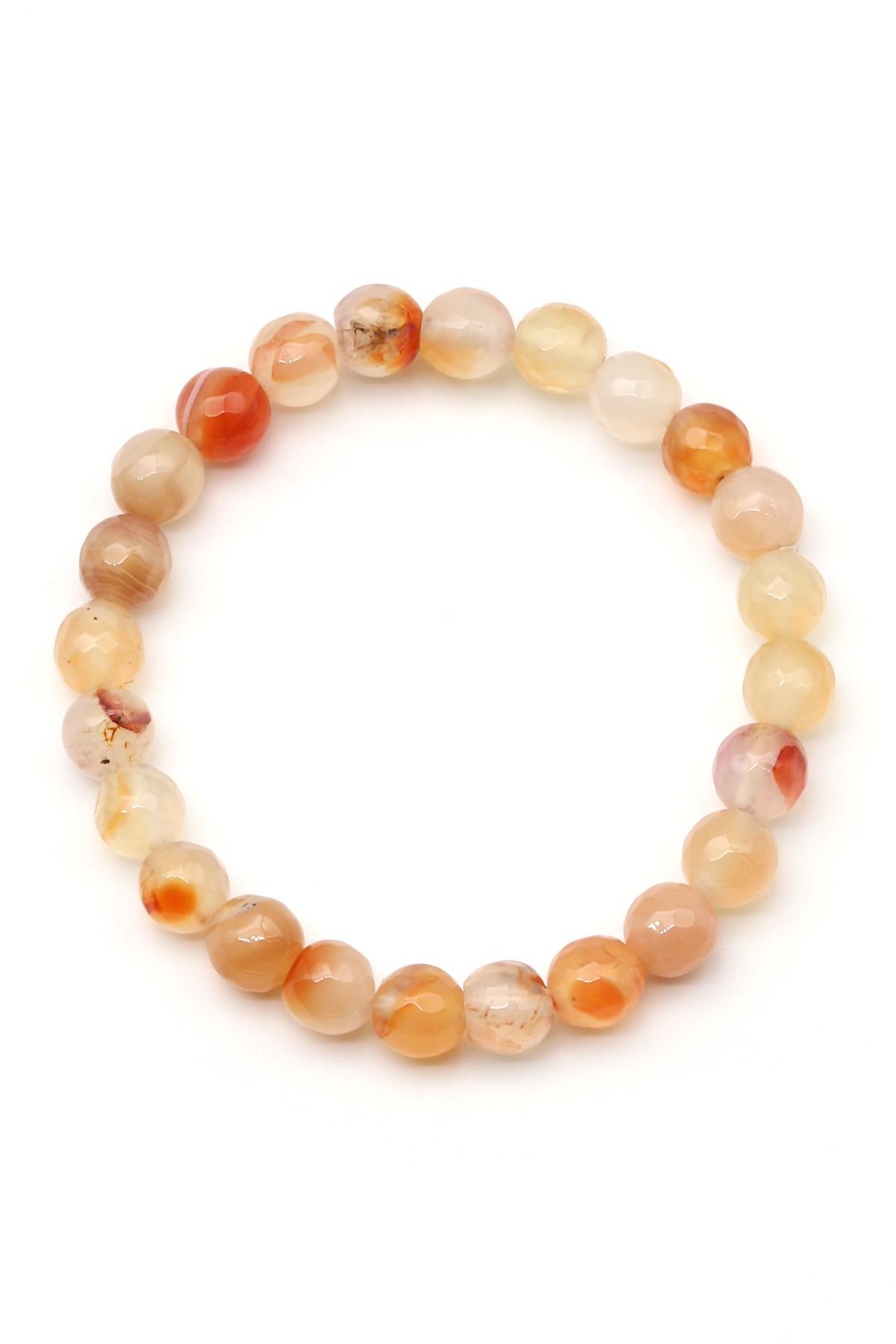 Akik Doğal Taş Bileklik 8 mm Fasetli Küre Kesim