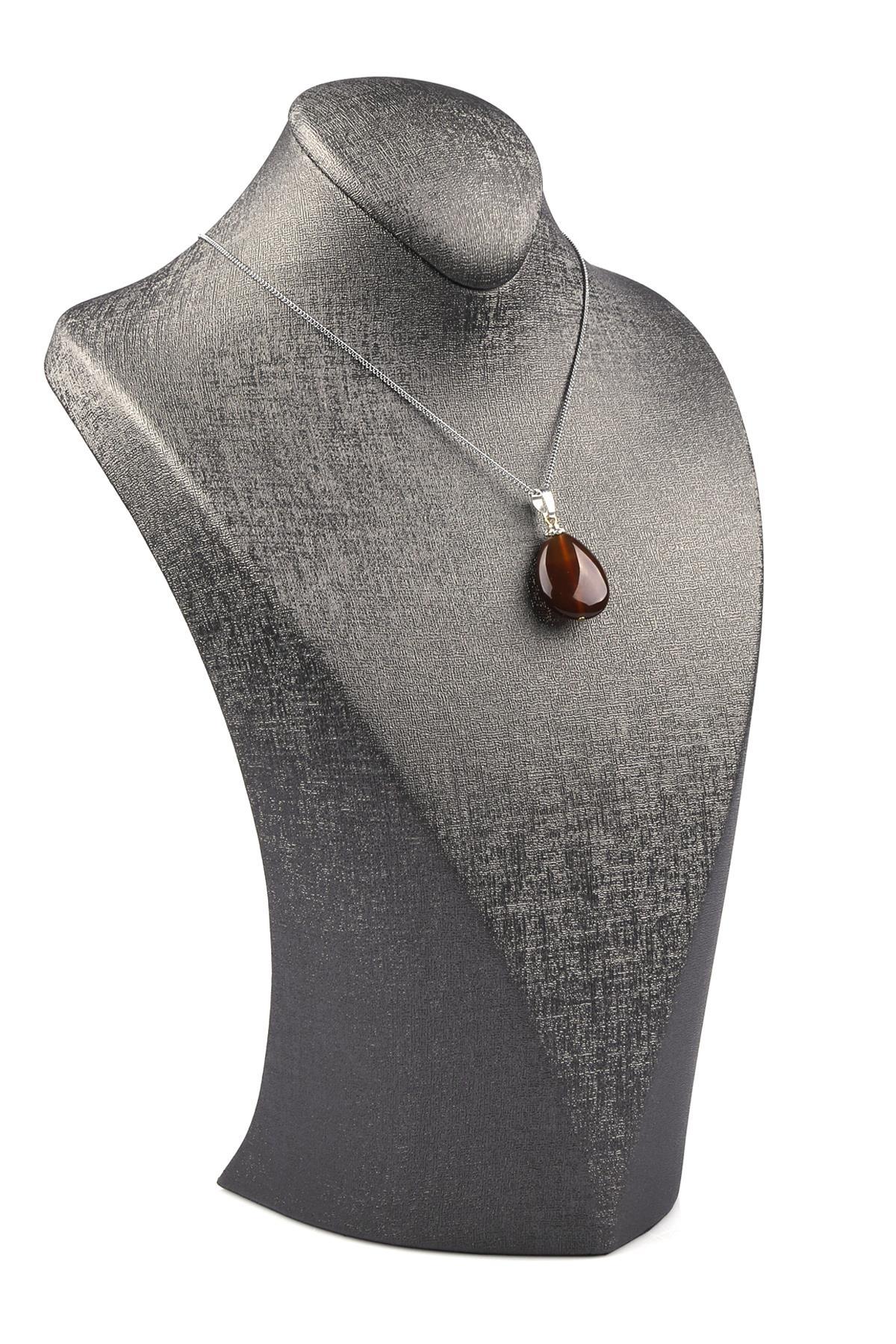 Akik Doğal Taş Damla Model Kolye