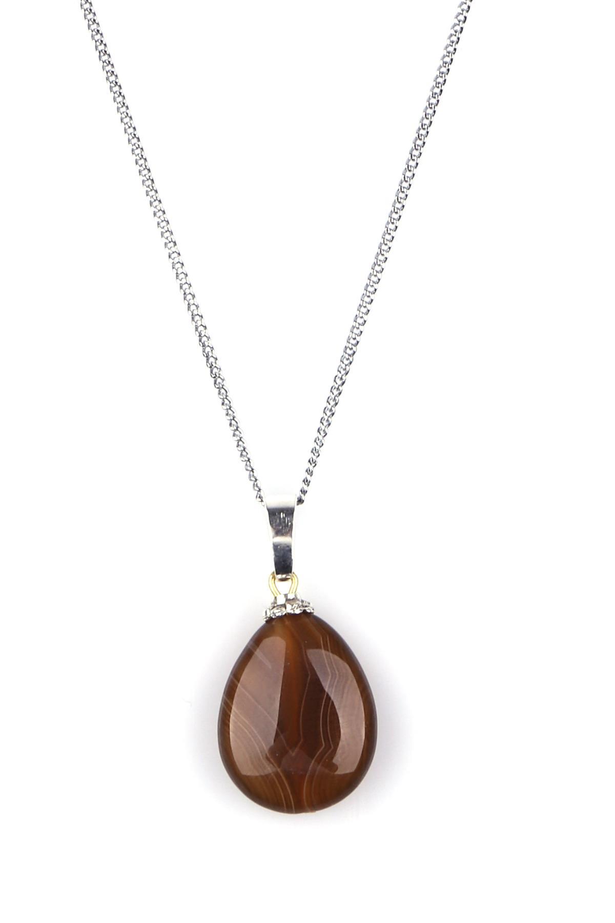 Akik Doğal Taş Damla Model Kolye