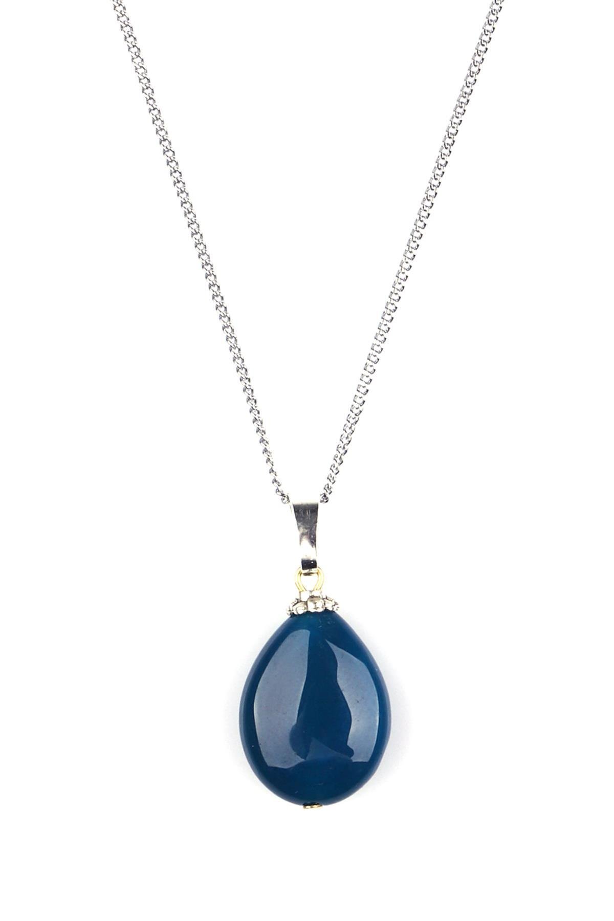 Akik Doğal Taş Damla Model Kolye