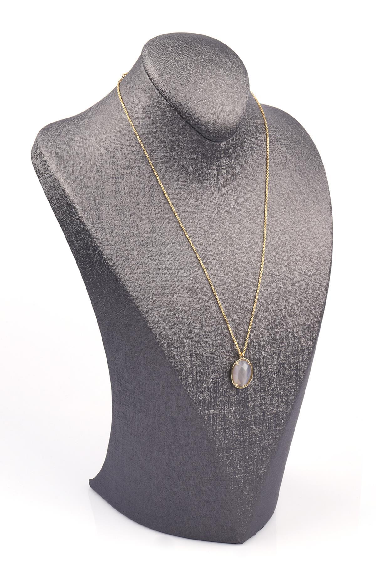 Akik Doğal Taş Gold Renkli Kolye