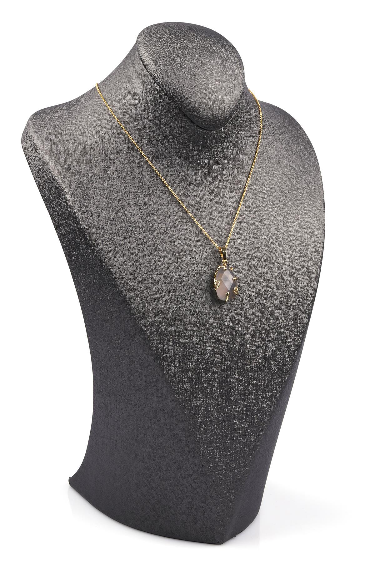 Akik Doğal Taş Gold Renkli Kolye