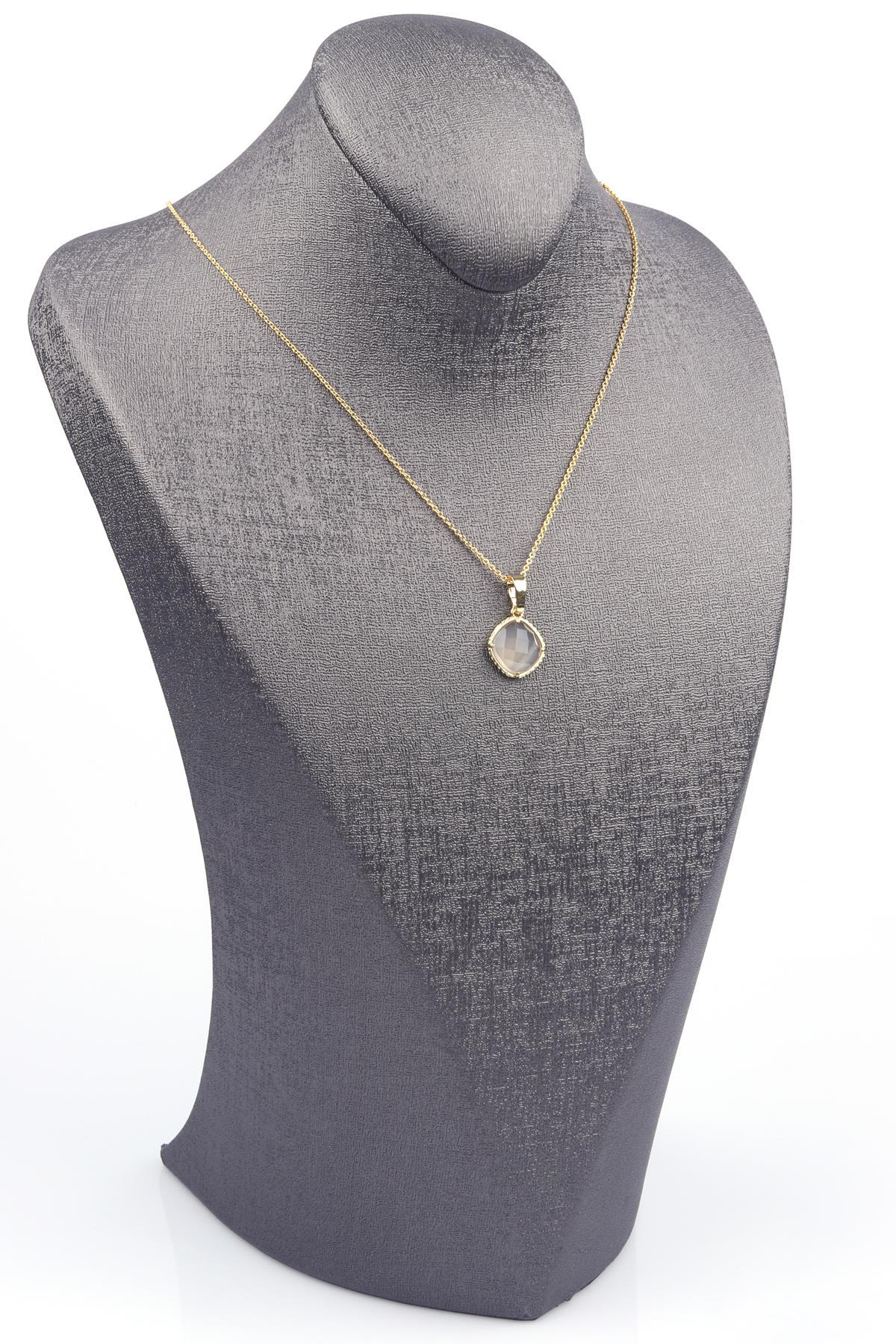 Akik Doğal Taş Gold Renkli Kolye