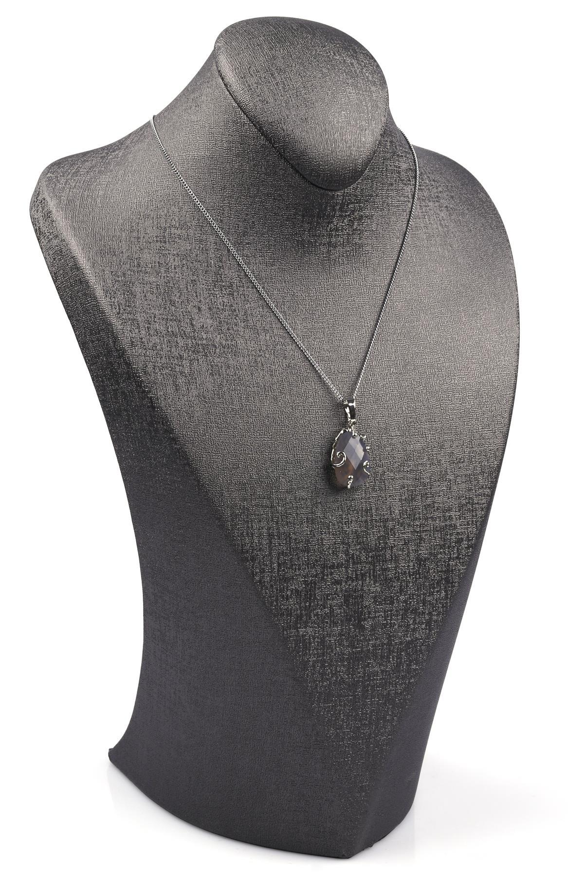 Akik Doğal Taş Gümüş Renkli Kolye