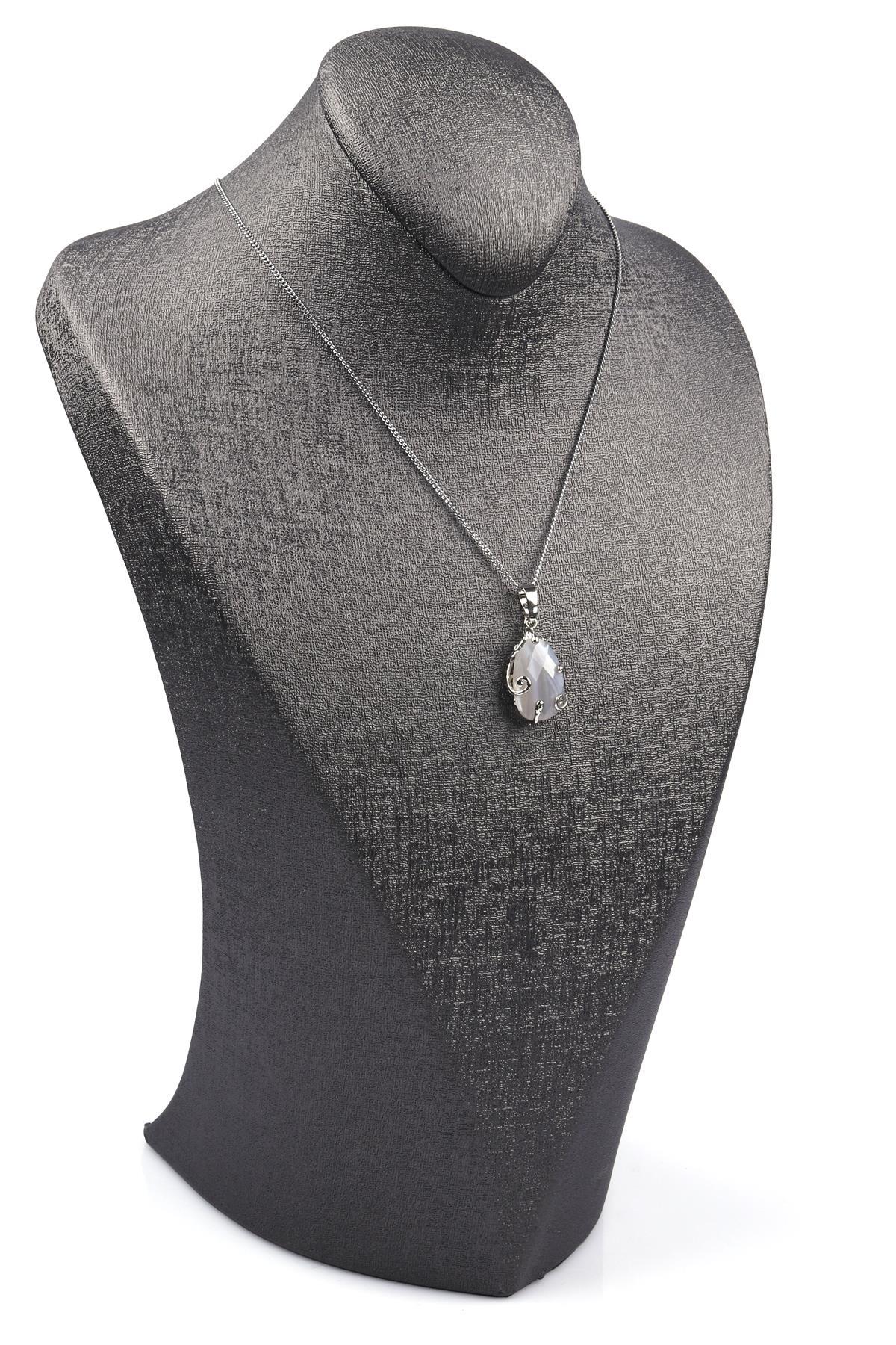 Akik Doğal Taş Gümüş Renkli Kolye