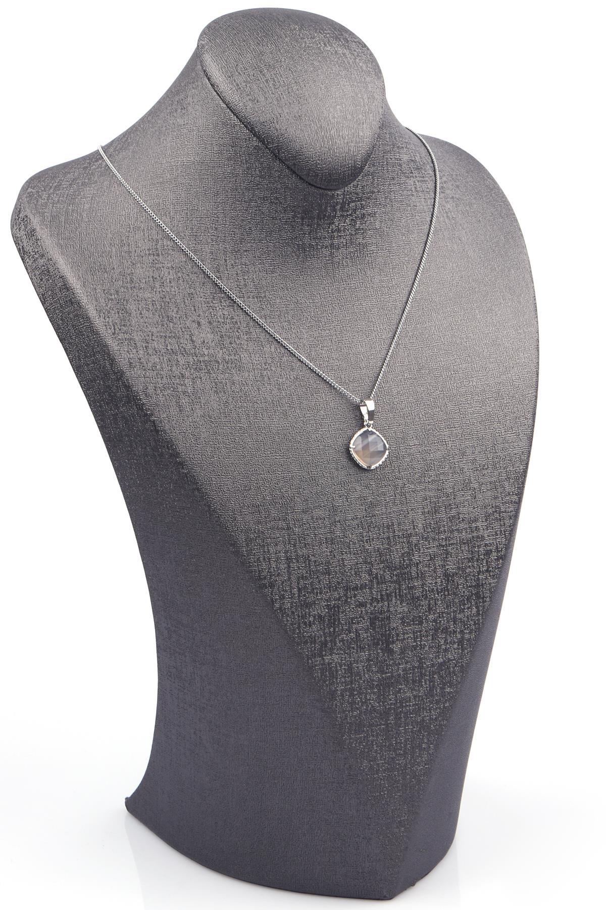 Akik Doğal Taş Gümüş Renkli Kolye