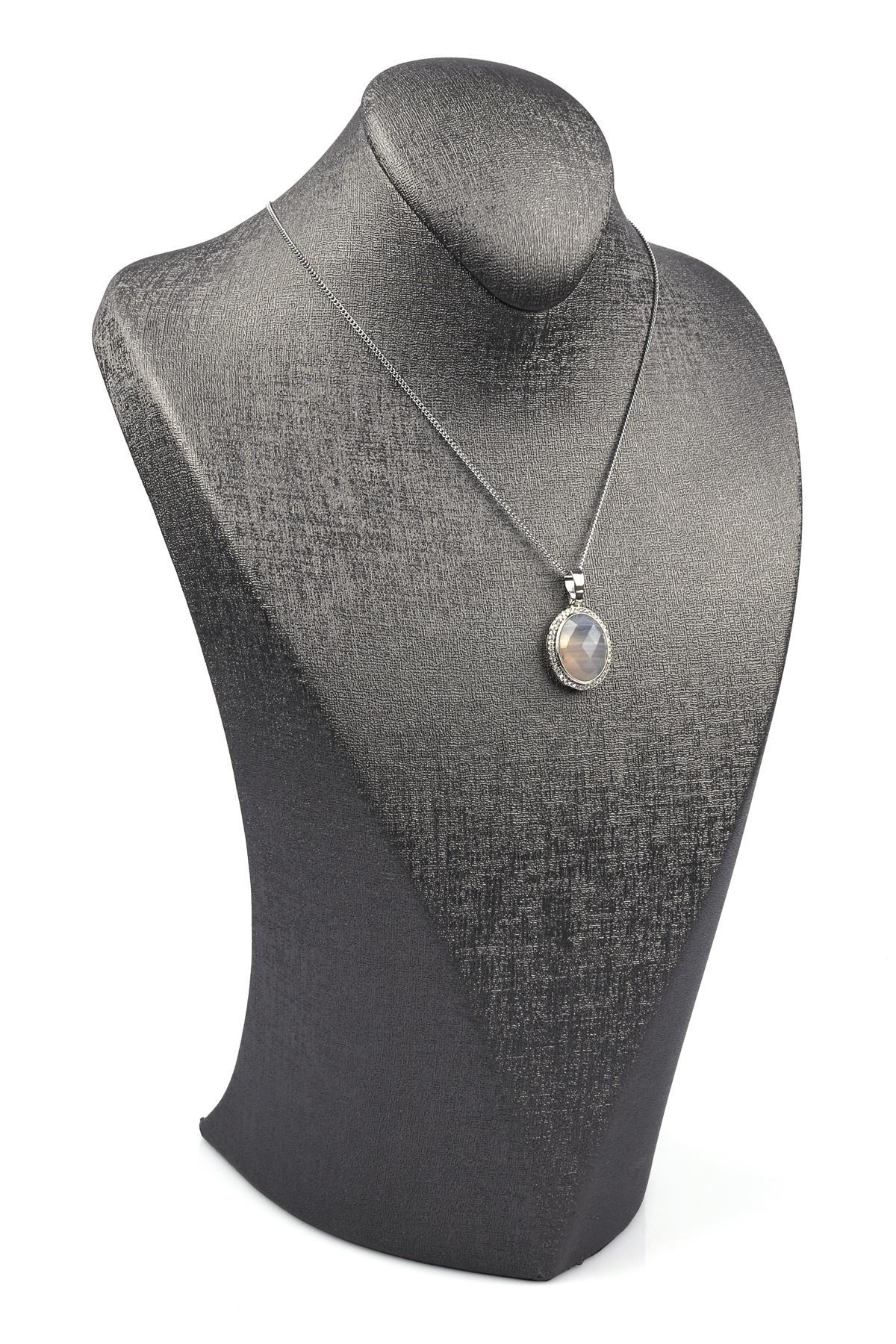 Akik Doğal Taş Gümüş Renkli Kolye