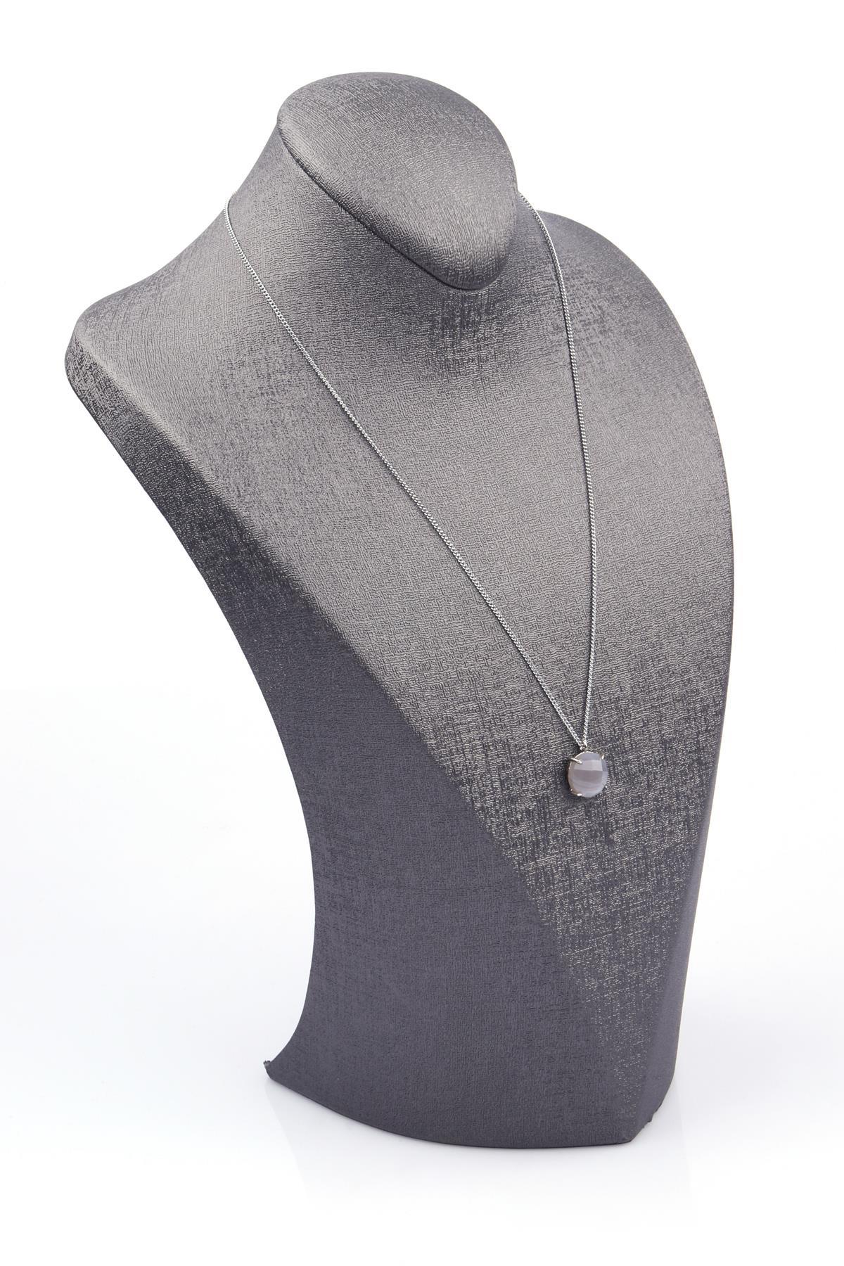 Akik Doğal Taş Gümüş Renkli Kolye