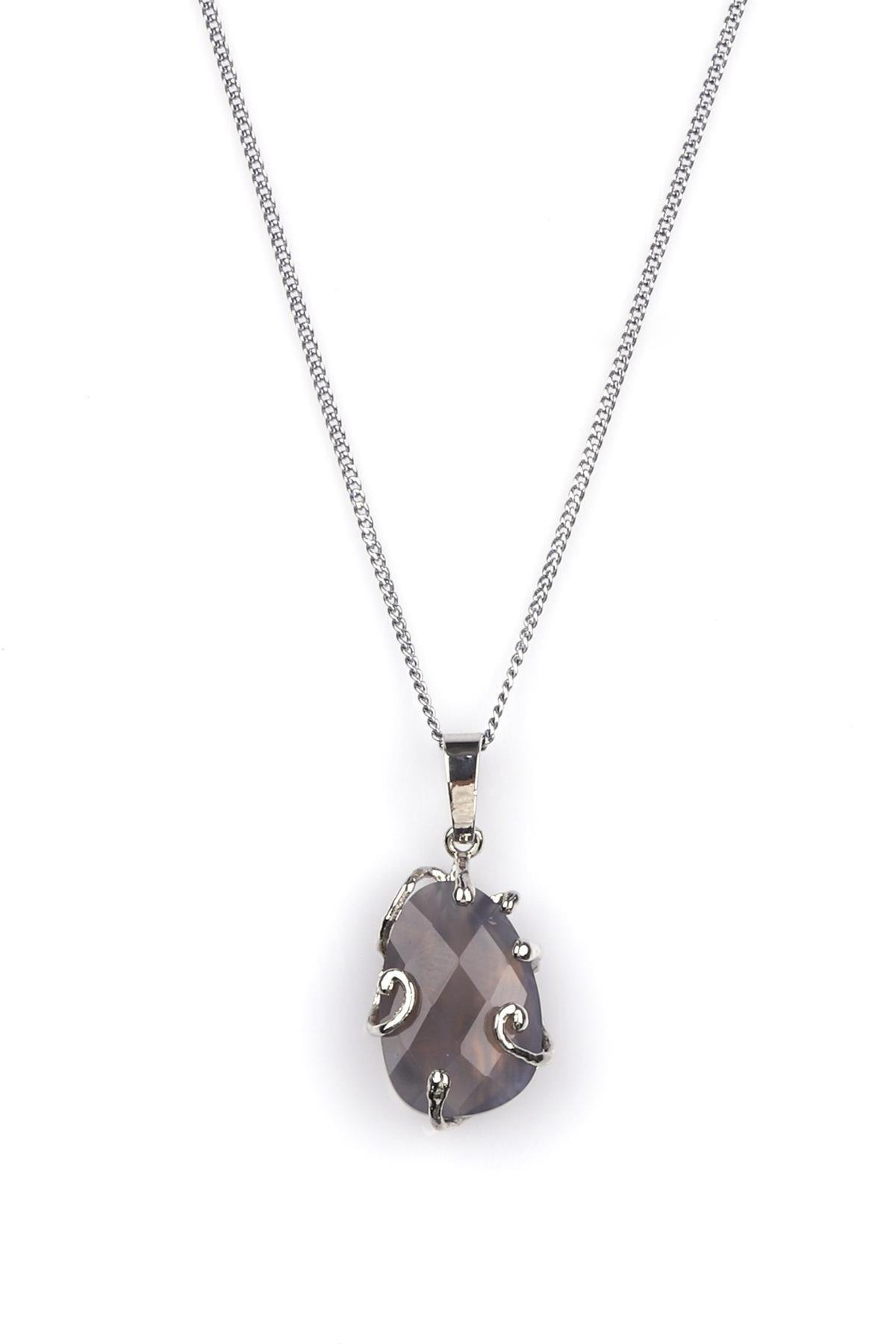 Akik Doğal Taş Gümüş Renkli Kolye