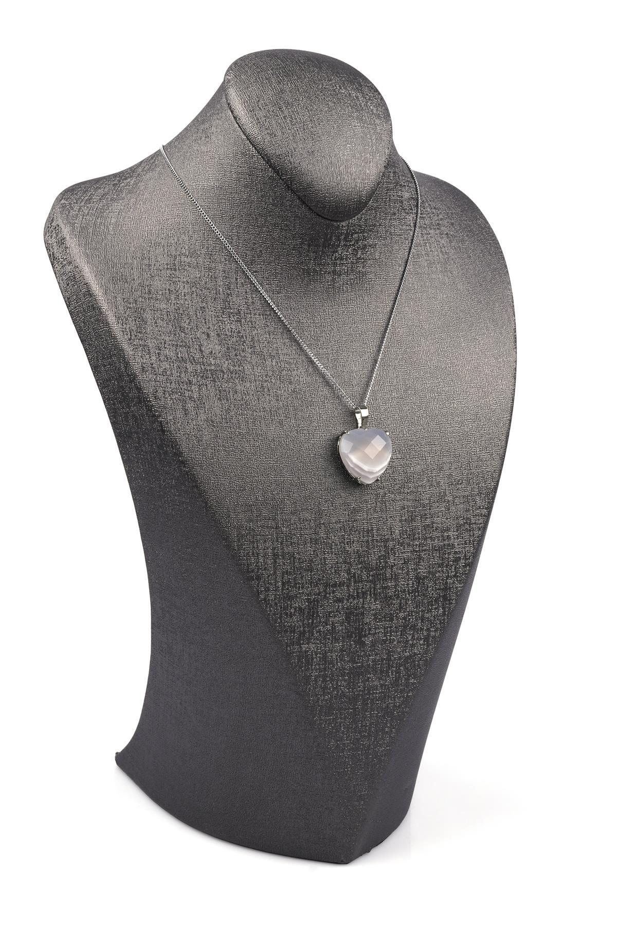 Akik Doğal Taş Gümüş Renkli Kolye