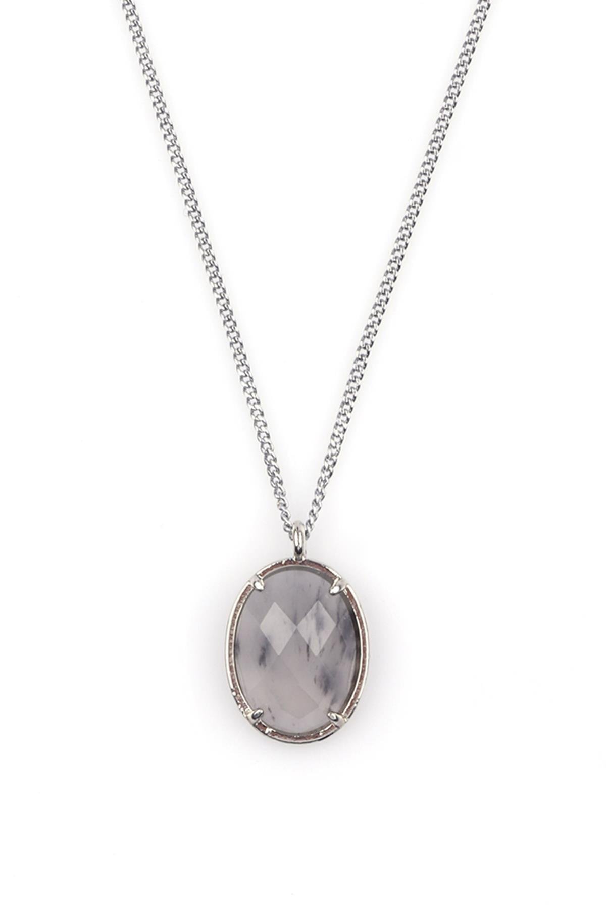 Akik Doğal Taş Gümüş Renkli Kolye