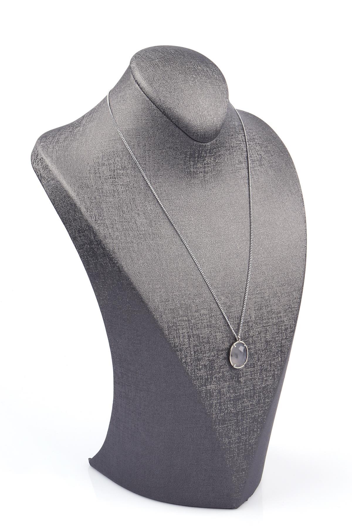 Akik Doğal Taş Gümüş Renkli Kolye