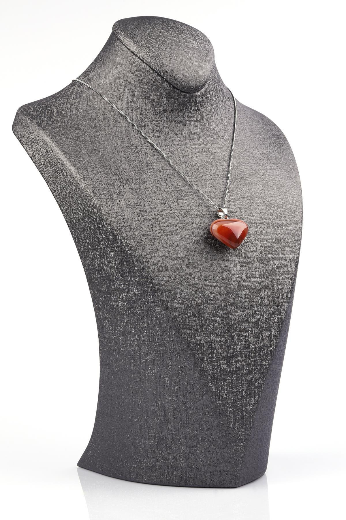 Akik Doğal Taş Kalp Model Kolye