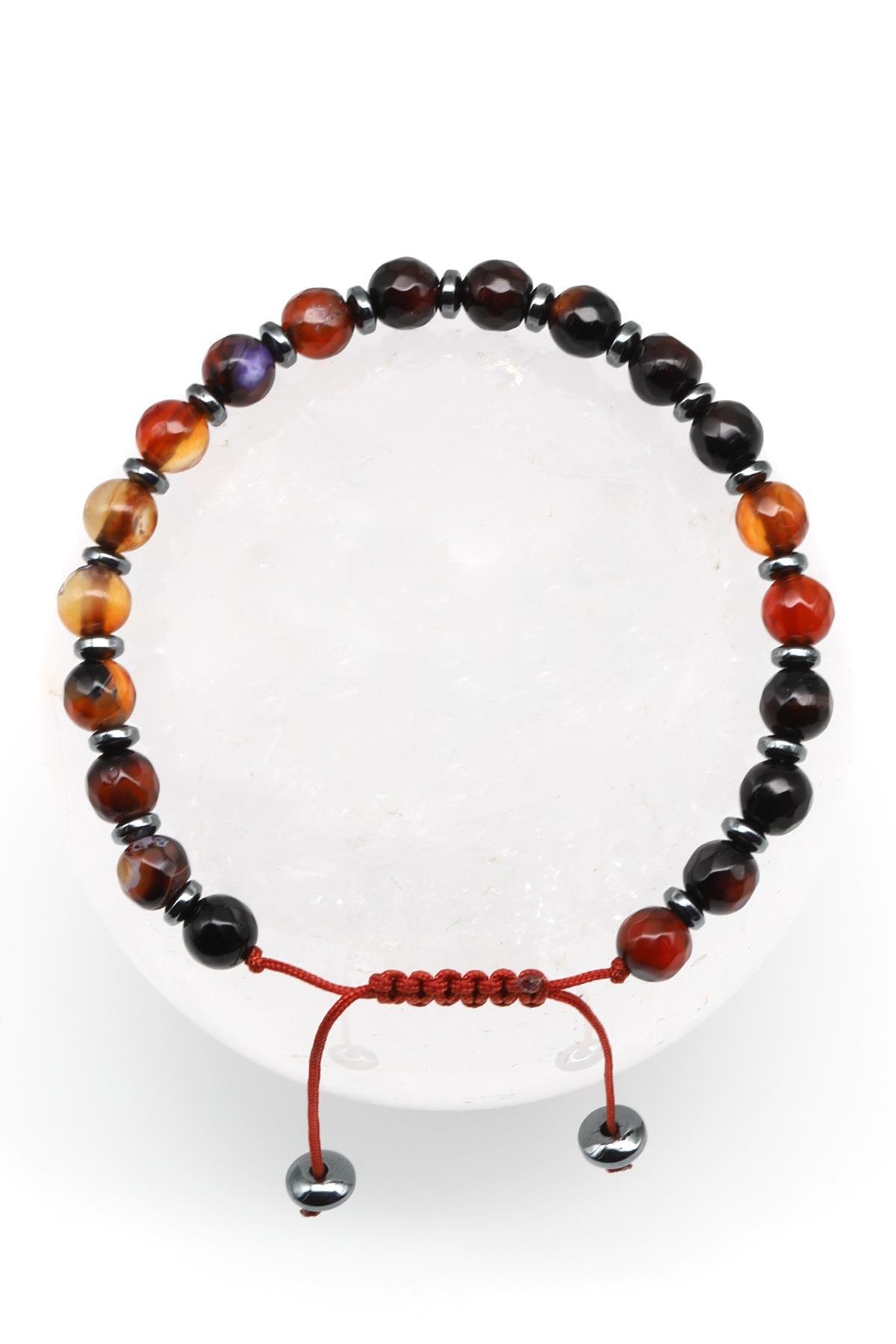 Akik Doğal Taş Makrome Örme Bileklik