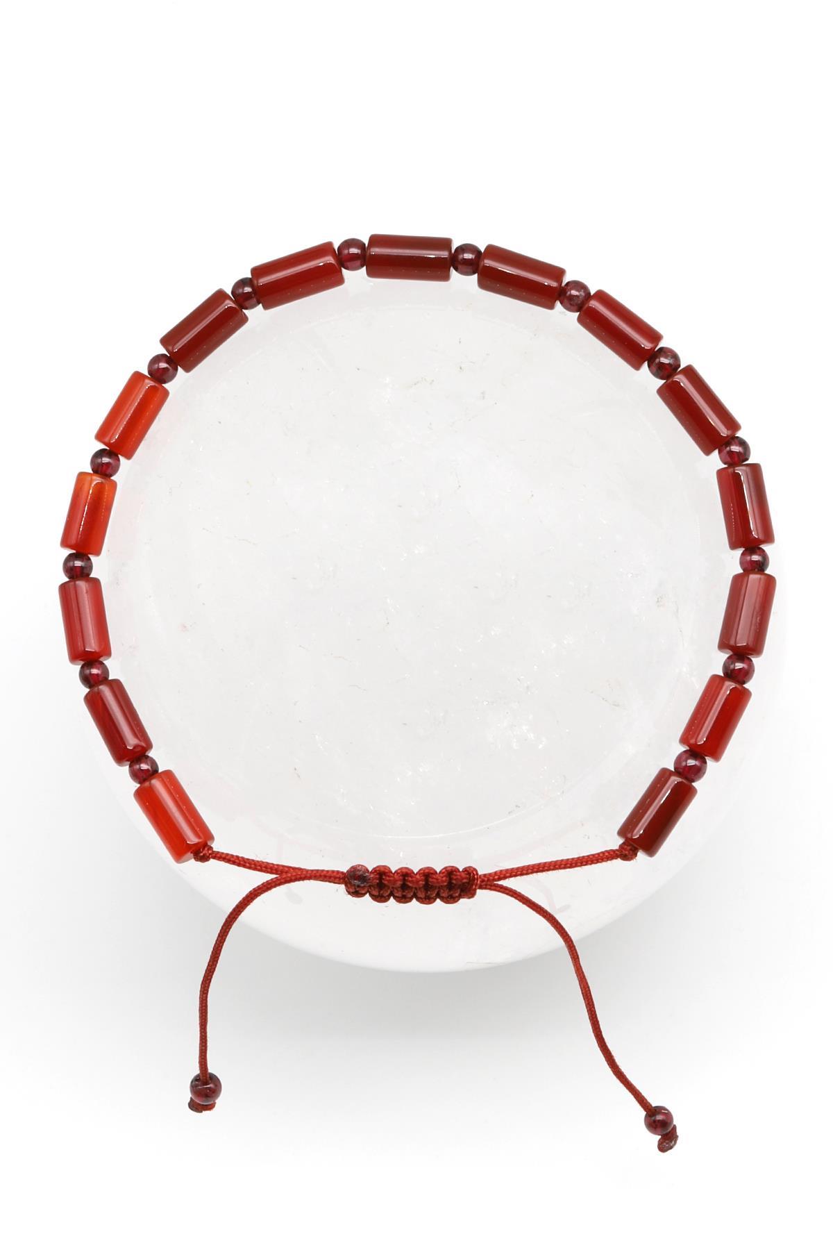 Akik Doğal Taş Makrome Örme Bileklik Boru Kesim