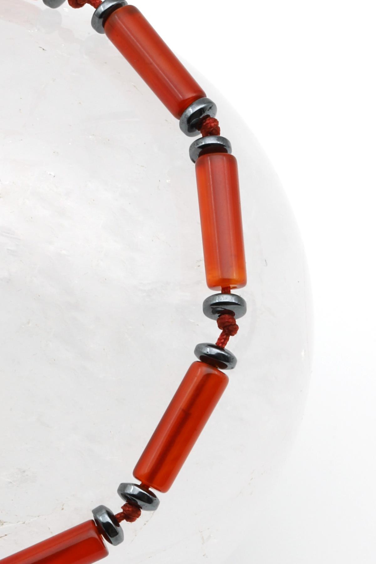 Akik Doğal Taş Makrome Örme Bileklik