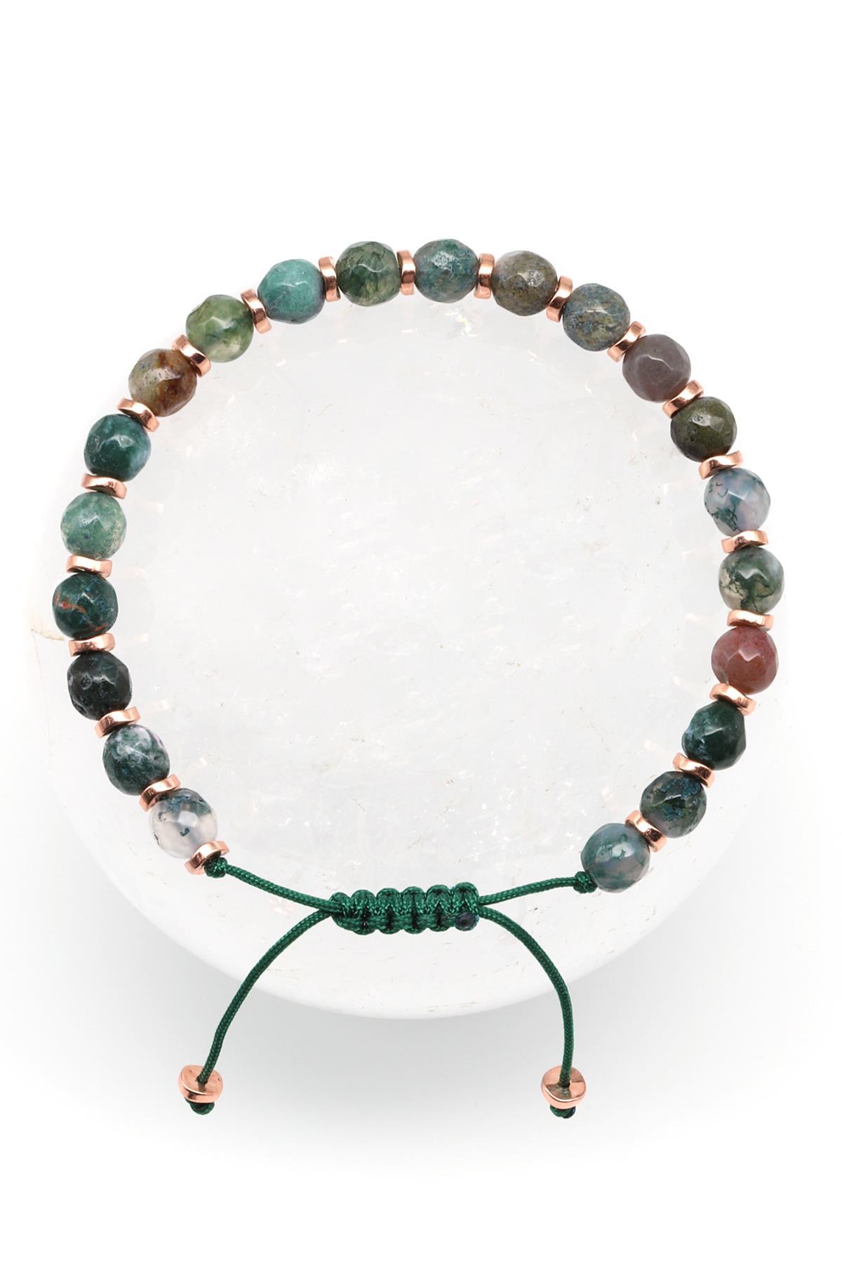 Akik Doğal Taş Makrome Örme Bileklik