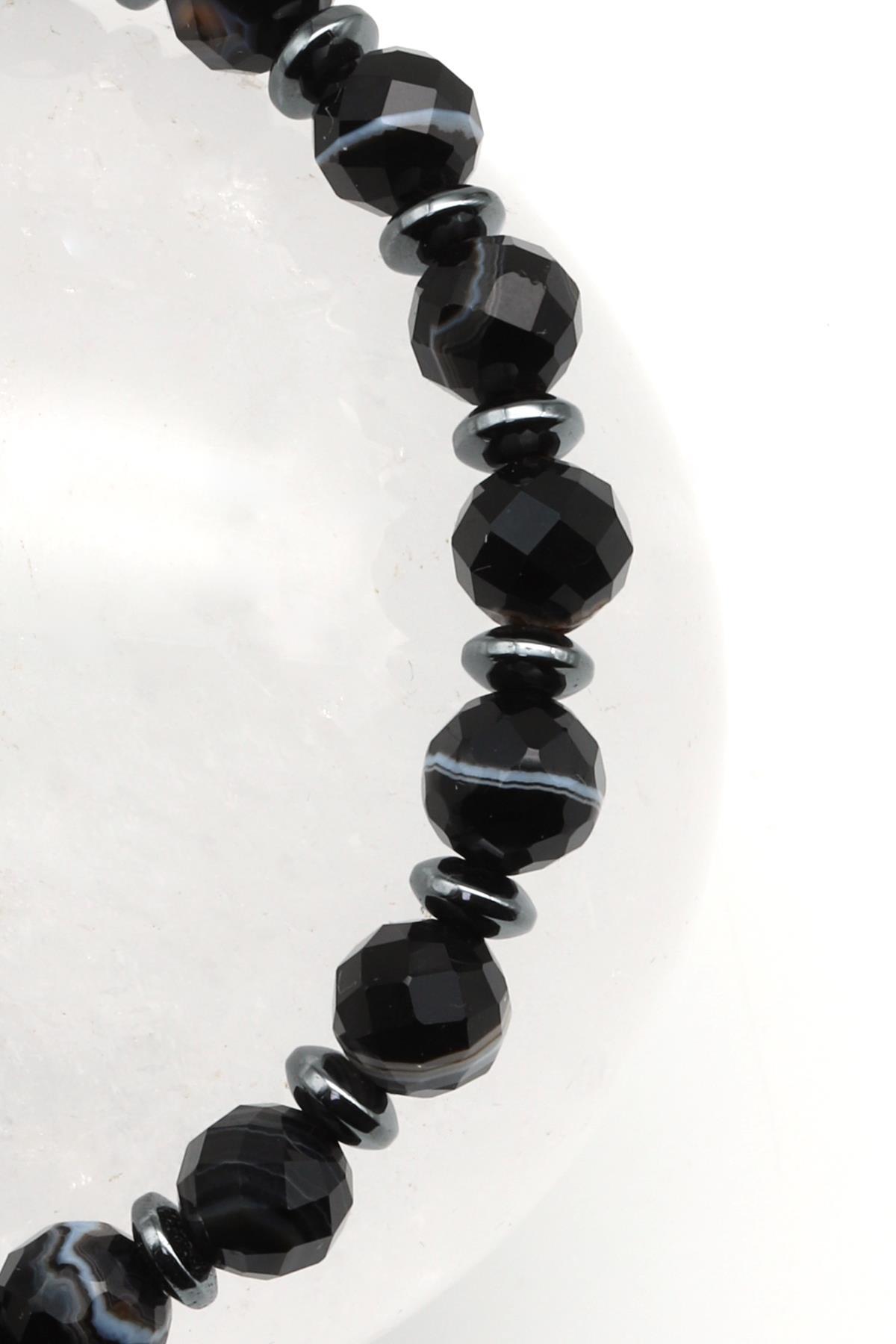 Akik Doğal Taş Makrome Örme Bileklik Fasetli Kesim