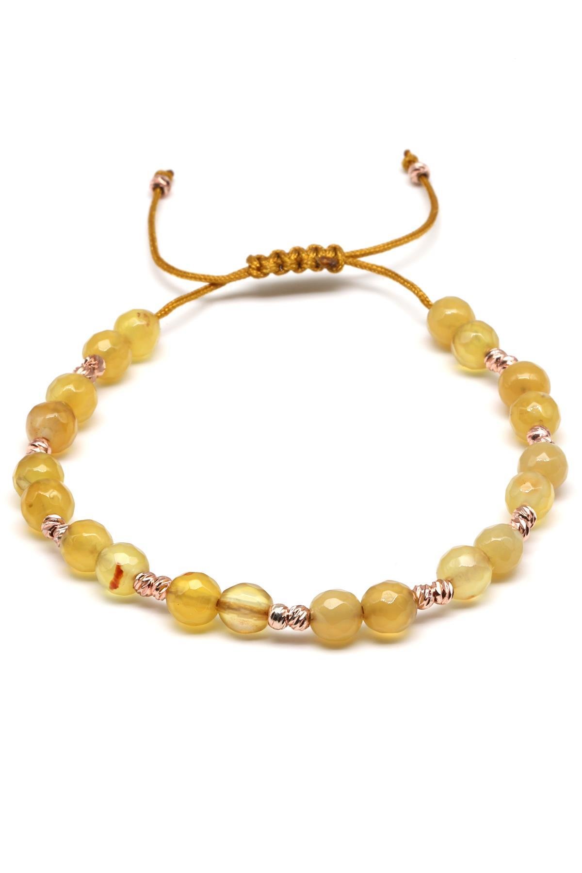 Akik Doğal Taş Makrome Örme Bileklik Fasetli Küre Kesim