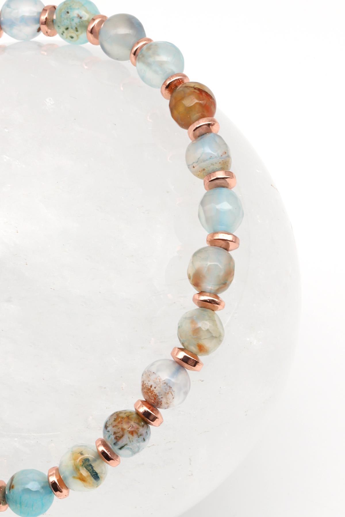 Akik Doğal Taş Makrome Örme Bileklik Fasetli Küre Kesim