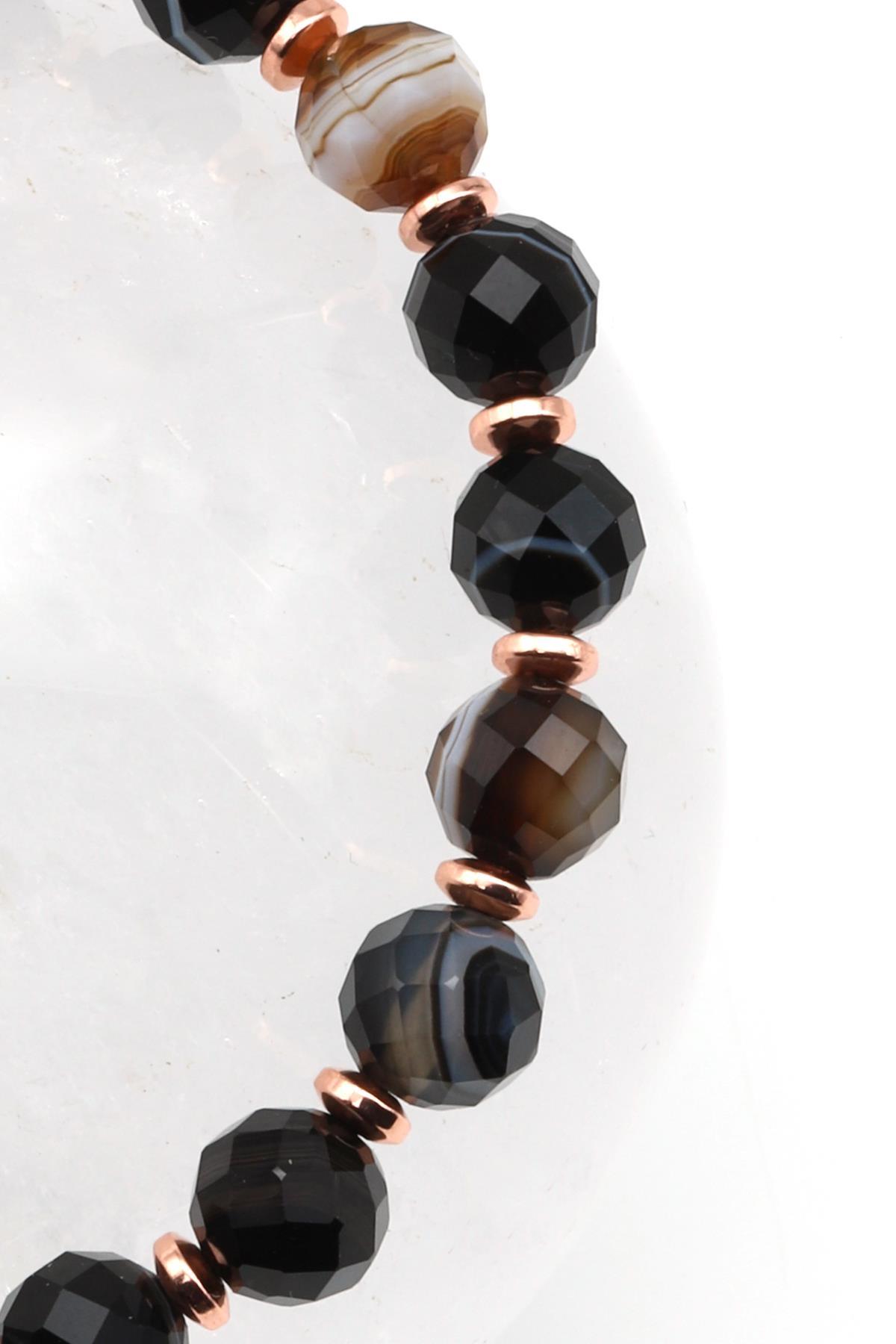 Akik Doğal Taş Makrome Örme Bileklik Fasetli Kesim