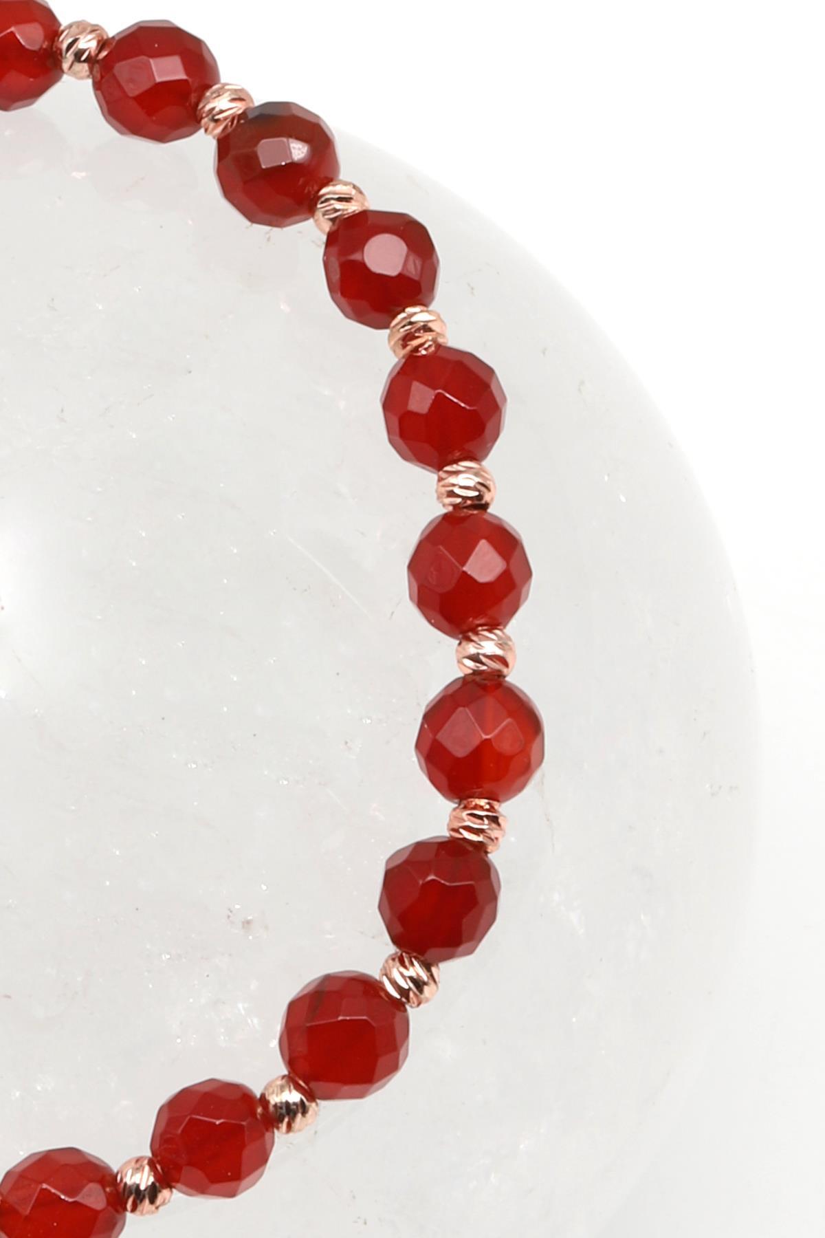 Akik Doğal Taş Makrome Örme Bileklik Fasetli Küre Kesim